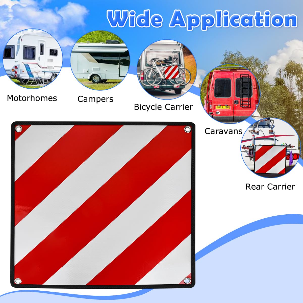 Pannello di Avvertimento Italia Segnale Riflettente Rosso Bianco Cartello per Carichi Sporgenti Omologato Cartello Carichi Sporgenti Omologato per portabiciclette portabiciclette camper