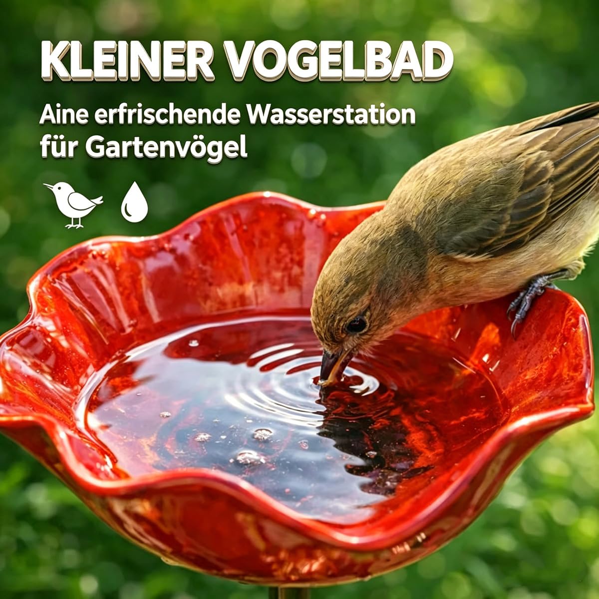 Vogeltränke Blume, Bienentränke Keramik mit Bodensteckdose - Bienentränke Gartenstecker & Insektentränke, Wasserschale und Vogelfutterstelle, Dekorative Keramikblüten Blumenstecker (A2)