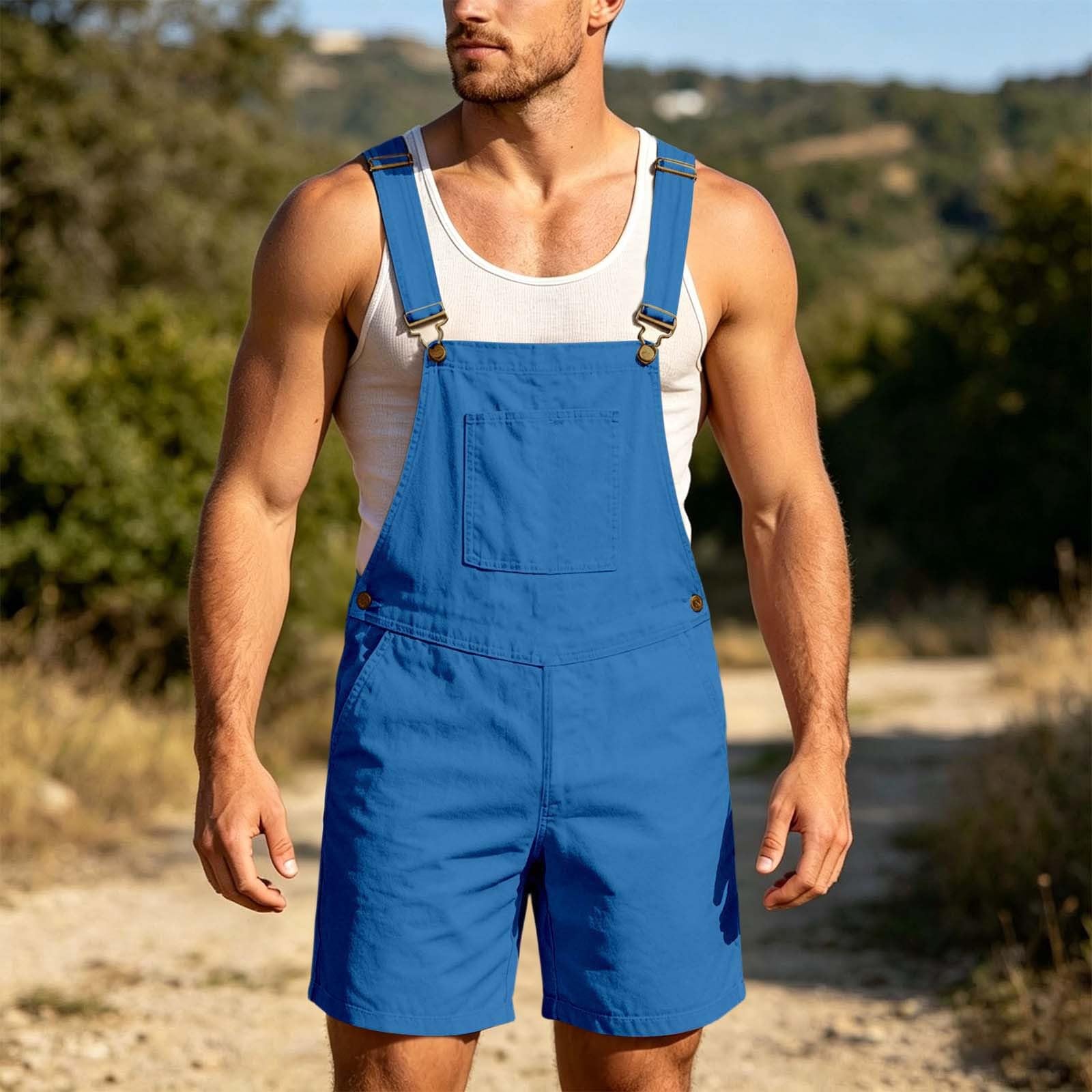 Peto para hombre, mono cargo chino, pantalones cortos de trabajo, corte holgado, ropa de calle, retro, pantalones cortos de verano, bolsillos, mono corto para hombre
