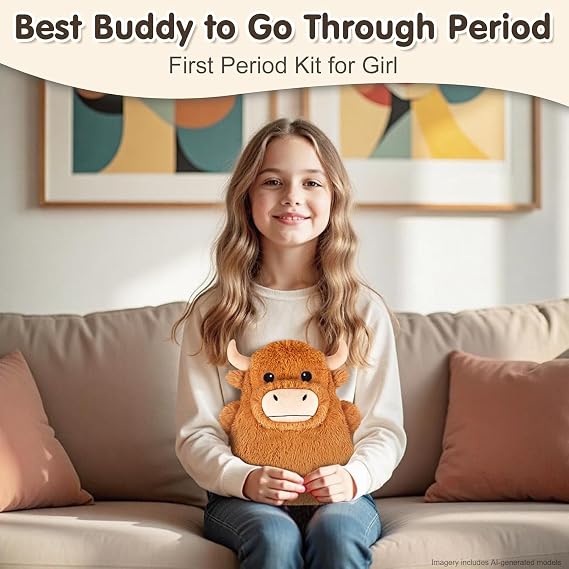 Highland Cow Microwavable Heating Pads for Belly, Neck & Shoulders, Heatable Plush with Moist Heat, Removable Plush Cover, Unscented Natural Fill, Adorable Surprise Present, 7.8 x 10.6, 1.2 lb
