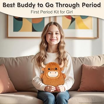 Highland Cow Microwavable Heating Pads for Belly, Neck & Shoulders, Heatable Plush with Moist Heat, Removable Plush Cover, Unscented Natural Fill, Adorable Surprise Present, 7.8 x 10.6, 1.2 lb