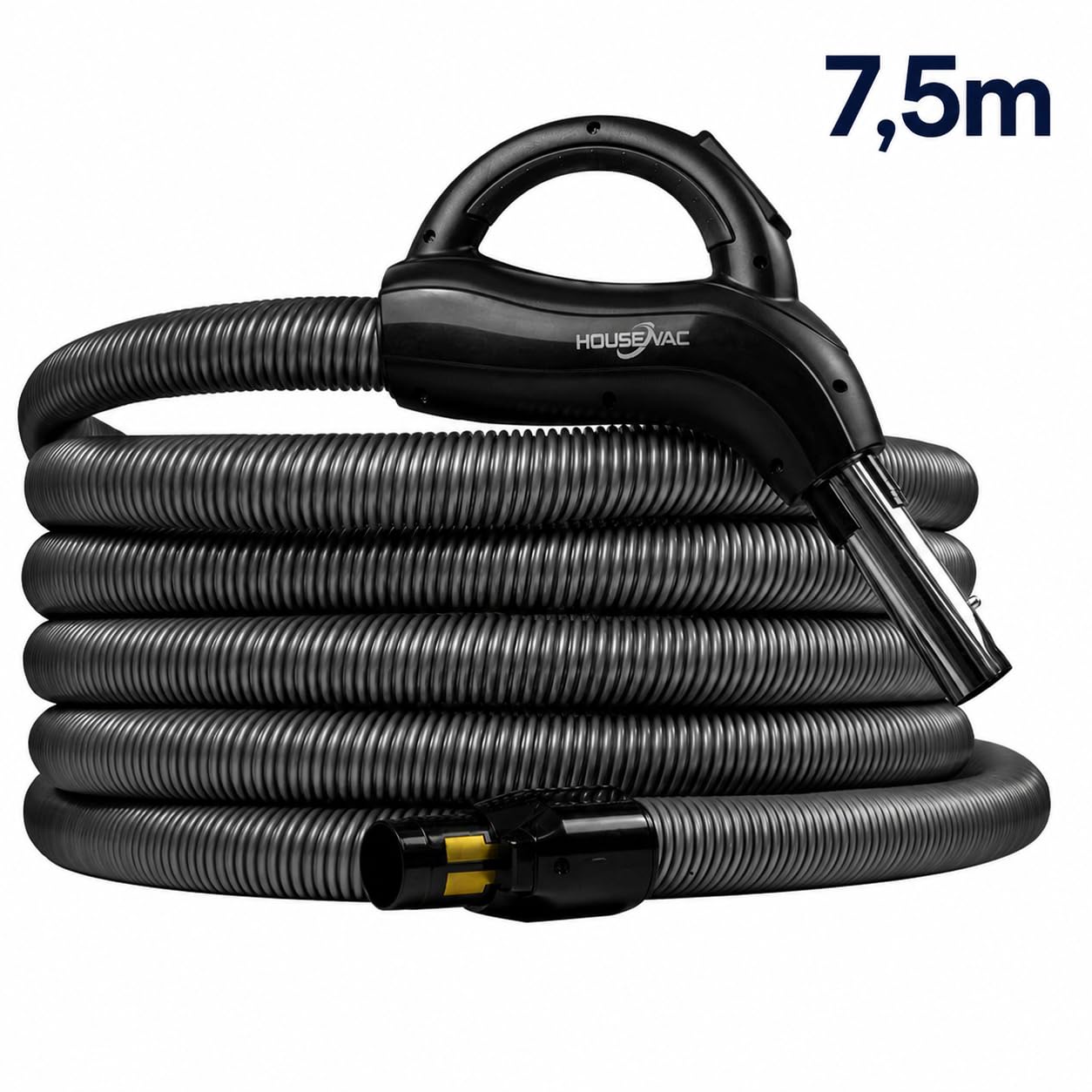 Juego de Accesorios de Limpieza HouseVac Premium, una Manguera 7.5m, un Tubo telescópico con Clip, un Cepillo de Doble función para alfombras y parquet, un Soporte de Manguera y un Juego de boquillas
