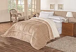 Coberdrom Sherpa Edredom Dupla Face Cobertor Manta Felpuda Liso Cama Casal Queen Caqui