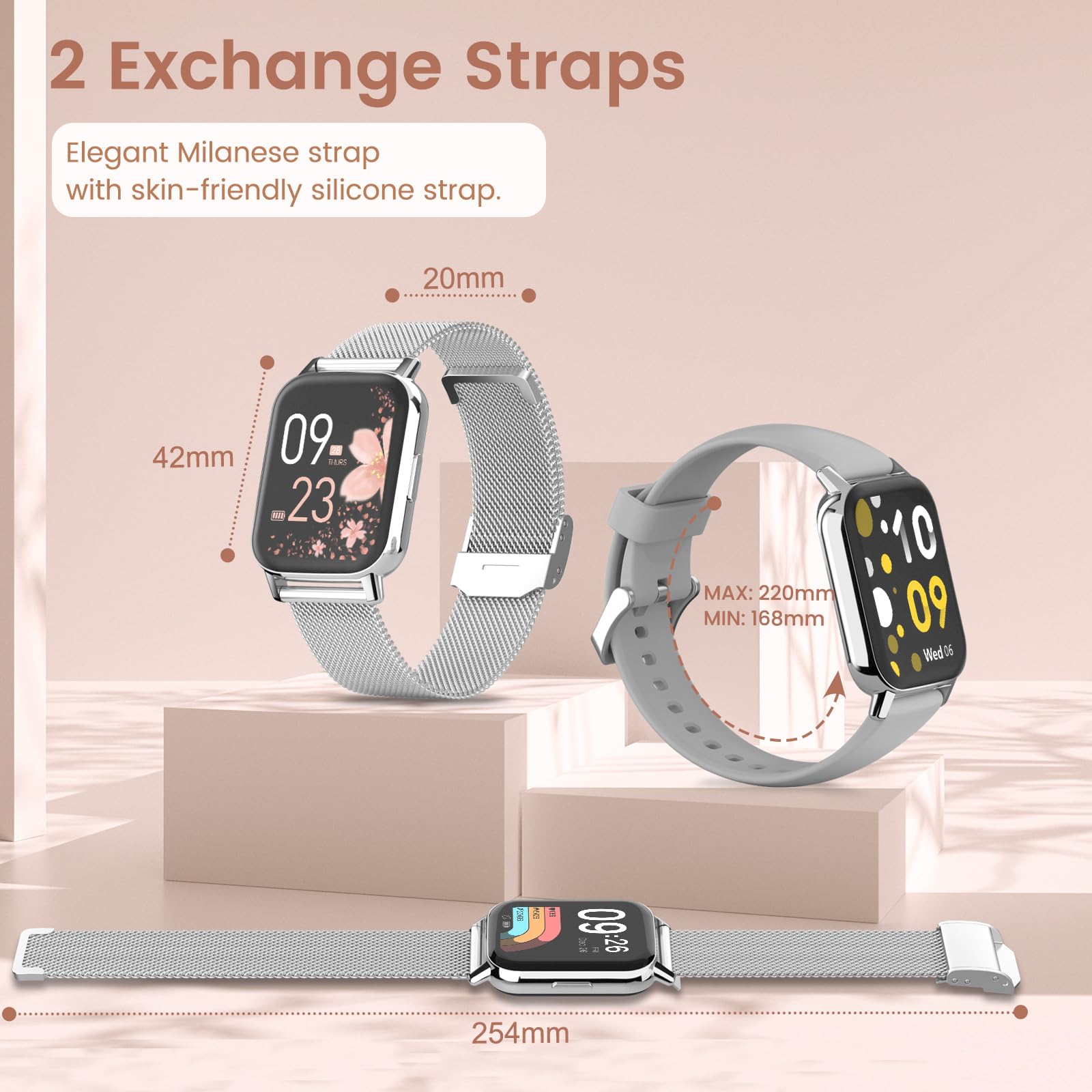 2026 Reloj Inteligente Mujer, 1.83" HD Smartwatch con Llamadas/Función Femenina/Pulsómetro/SpO2/Monitor de Sueño Calorías 113+ Modos Deportivos Podómetro WhatsApp IP68 Android iOS Plata, Regalo Mujer