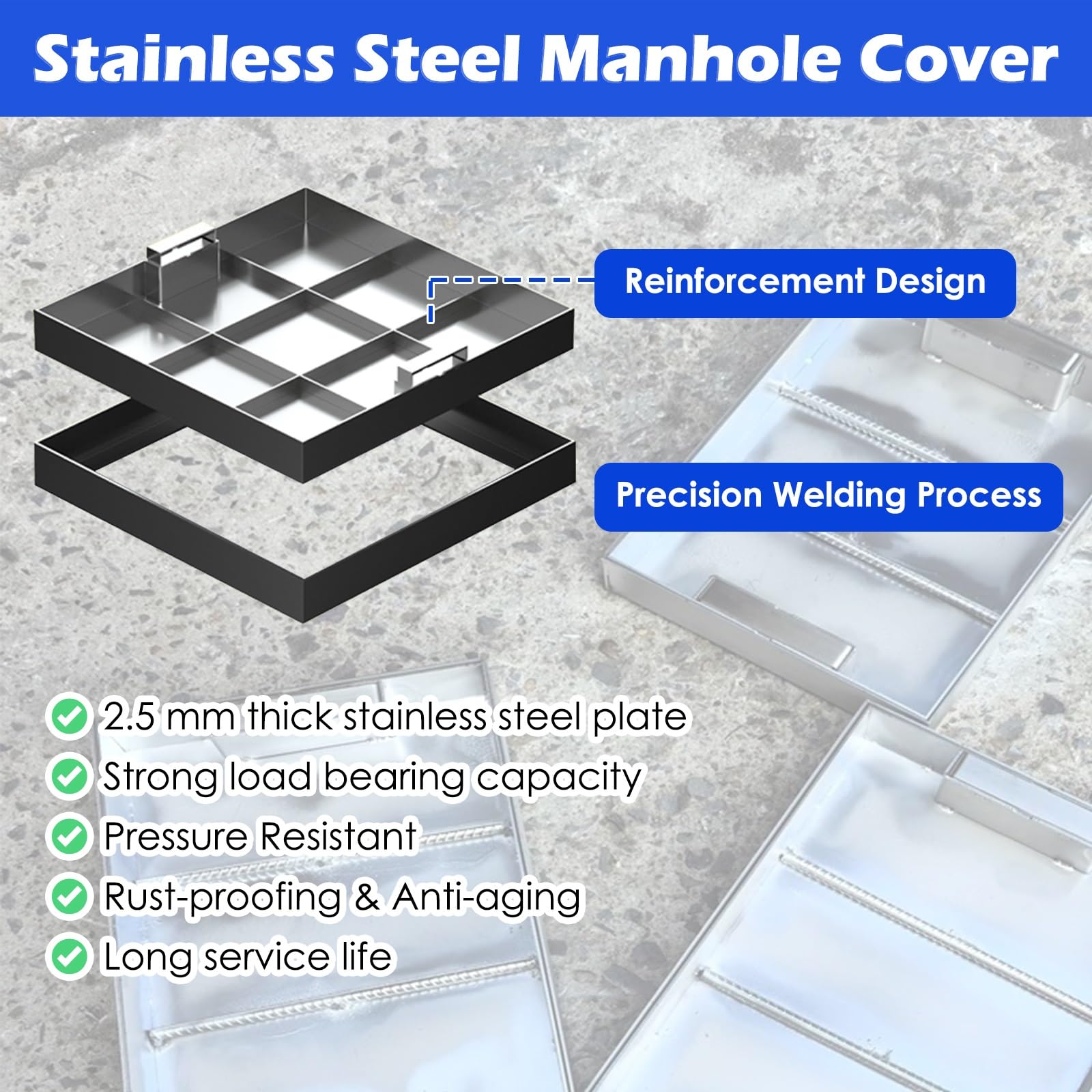 Copertura per botola in acciaio inox resistente con maniglia, design nascosto durevole per accesso interno ed esterno, sicurezza per case e aziende