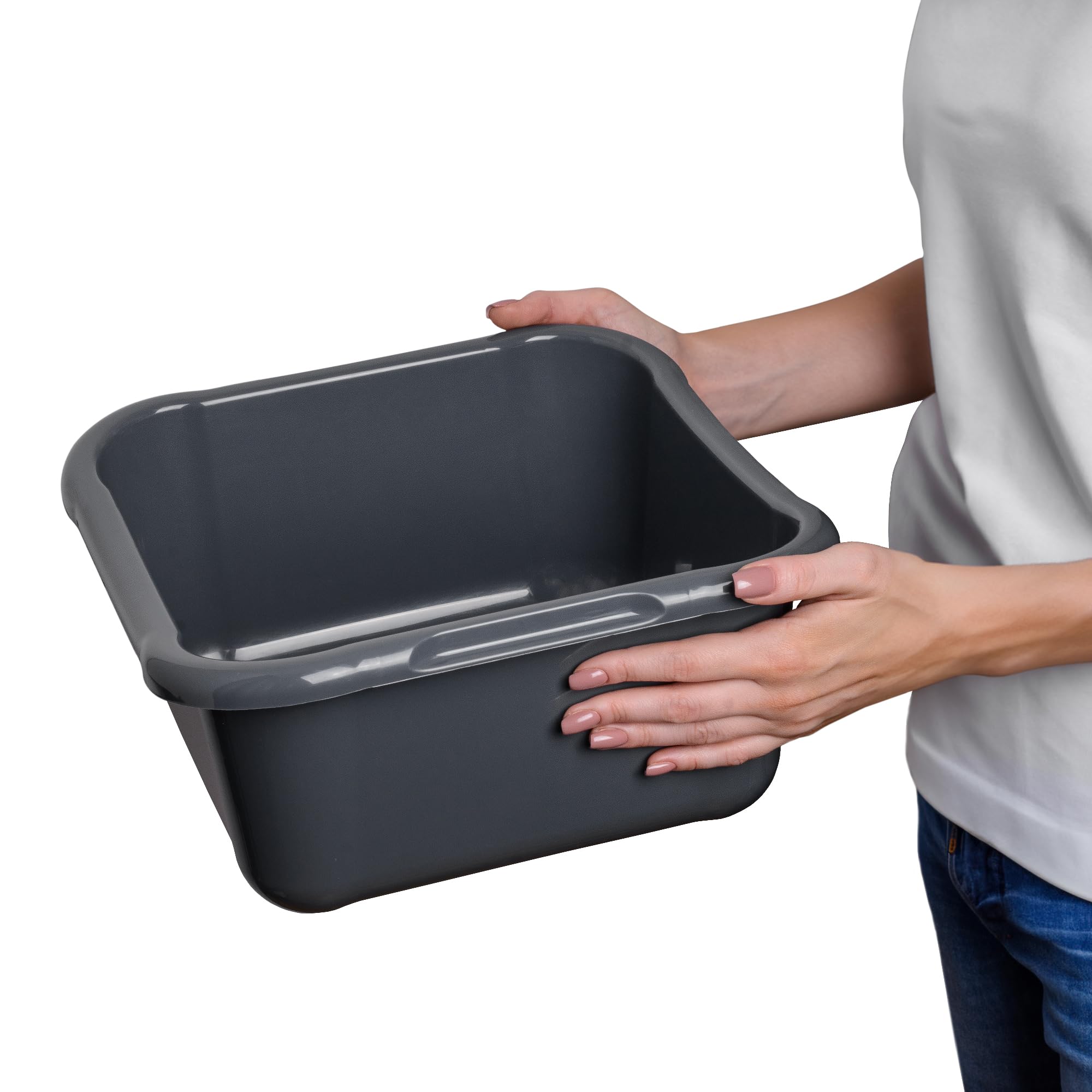 KADAX Bacino per lavanderia, rettangolare, resistente, con comode maniglie, contenitore per la pulizia, compatto, grigio scuro, 8 litri