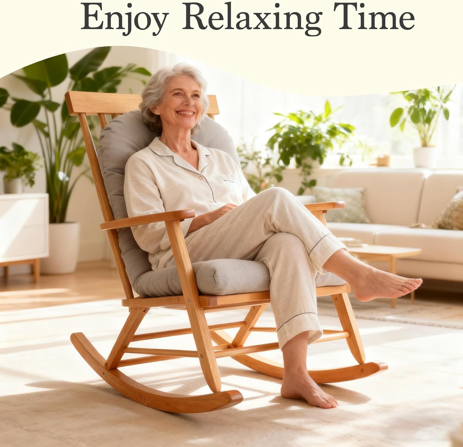 EVAsponge Rocking Chair Cushion for Indoor/Outdoor Comfortable Thickened, Durable Tufted Cushion Set with tie-on seat Cushion and Back Cushion, Suitable for Indoor/Outdoor Rocking Chairs.(Light Grey)