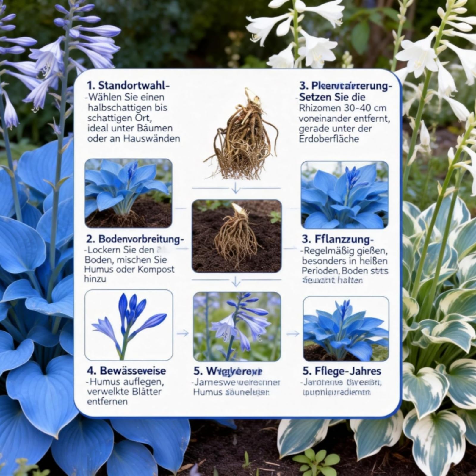 Frostbeständige zähe seltene Hosta, Gartenkultur von Funkien, reichblühend, qualitative Pflegearbeit, einmalige Hosta-15Rhizome-H