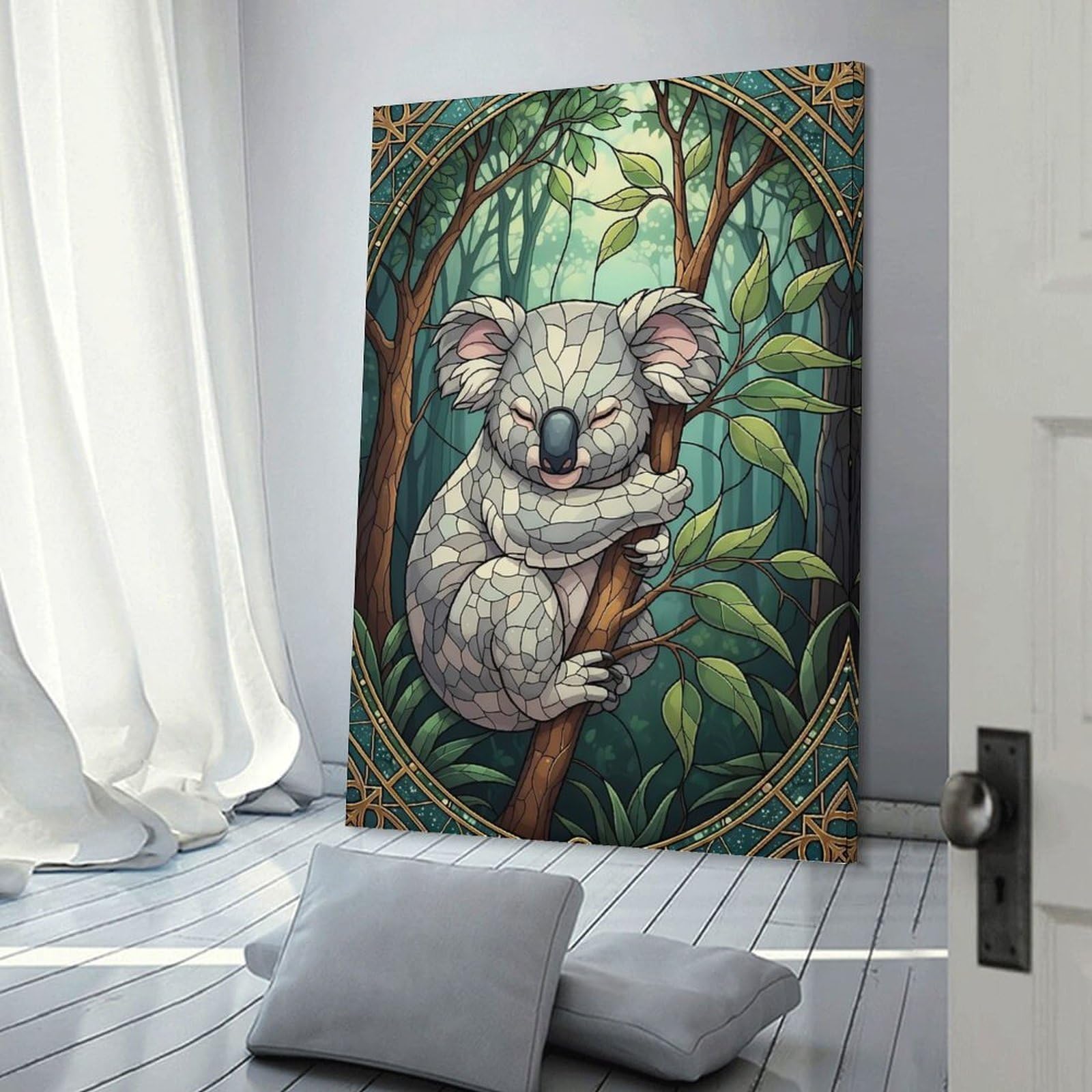 Junmoney Koala in Stained Glass Style Room Decor Wall Art, 24x36inch(60x90cm), for Entrance Spaces, Stair Walls Or Halls, A Stylish Accent for Home Entrances