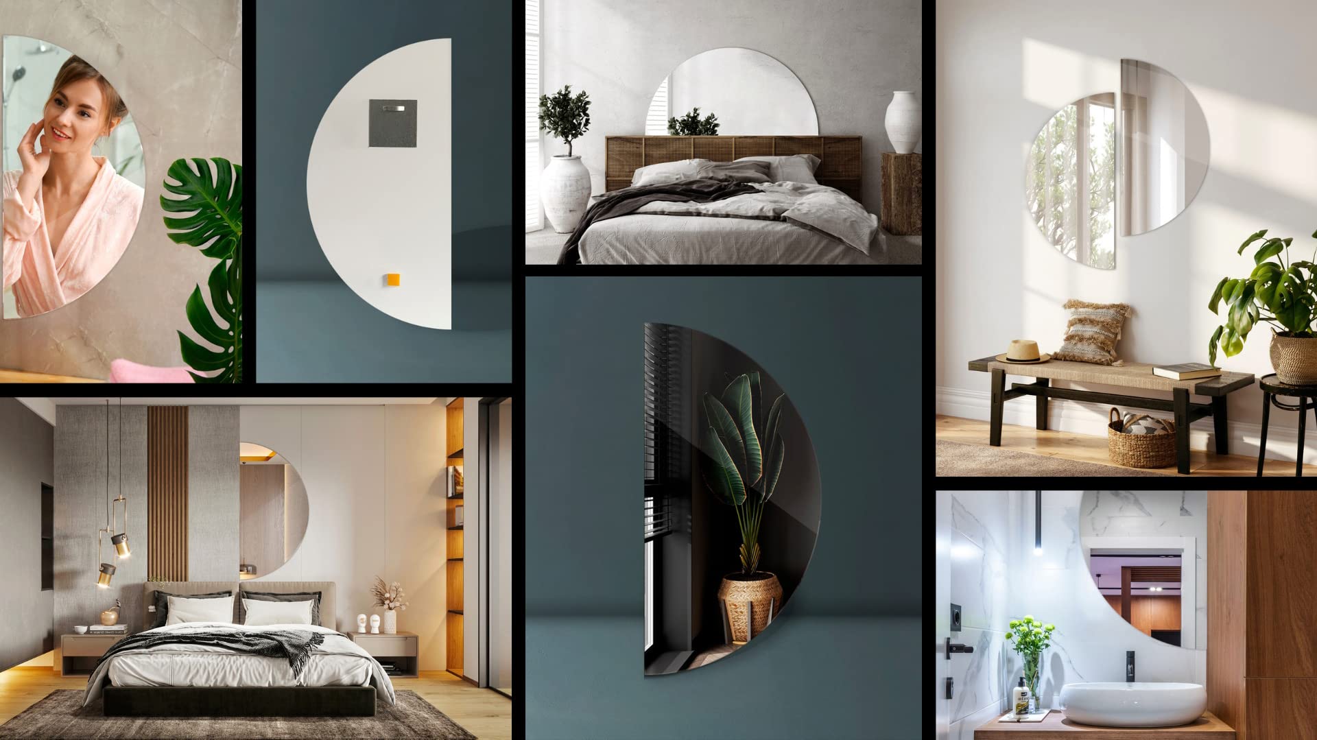 Tulup Bellissimo specchio semirotondo per camera da letto 100 cm