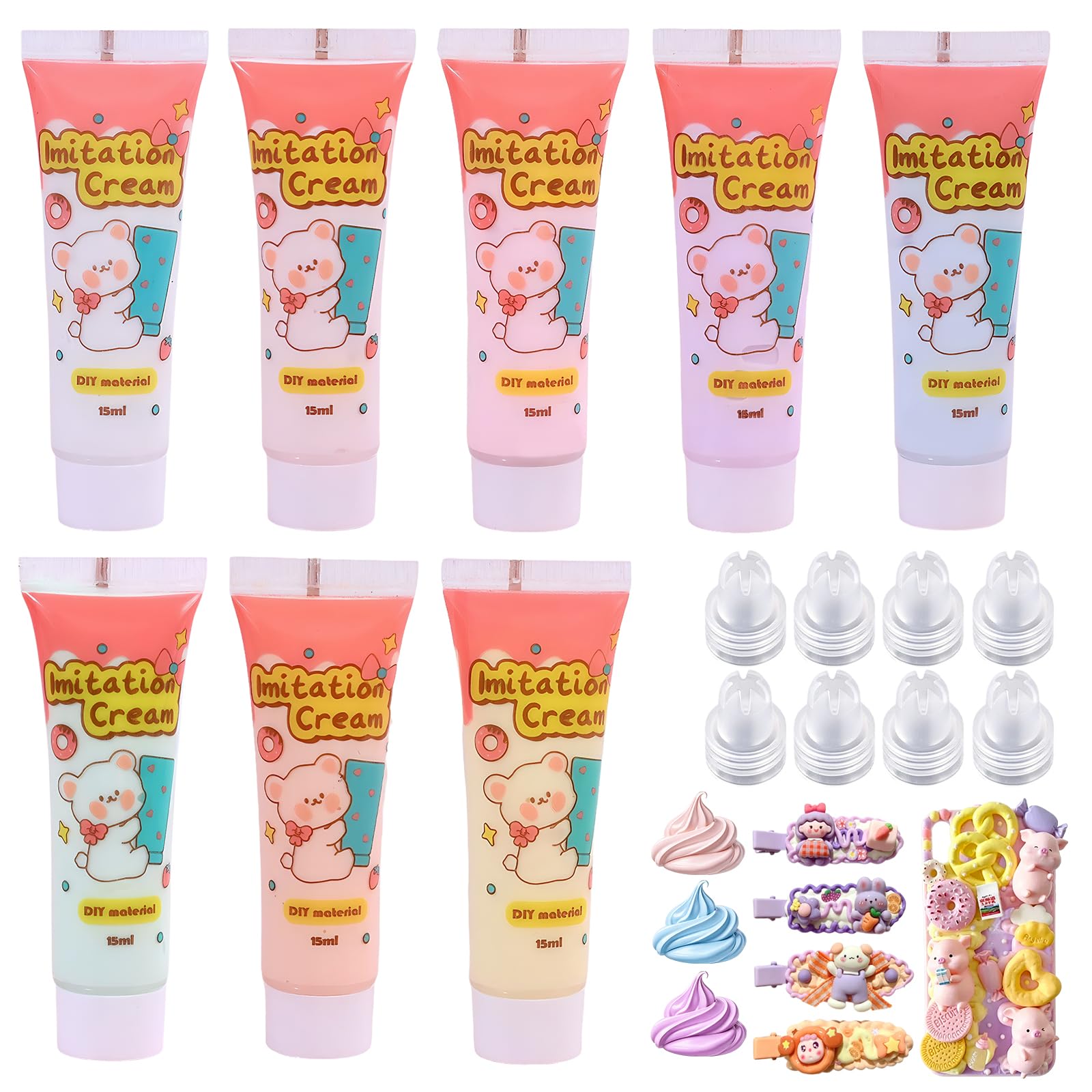 8 Colour Decoden Cream Glue,Simulation Cream Glue with 8 Nozzles for Phone Case Keychain Mirror Hair Clips Jewellery DIY Scrapbooking & Craft Decorations