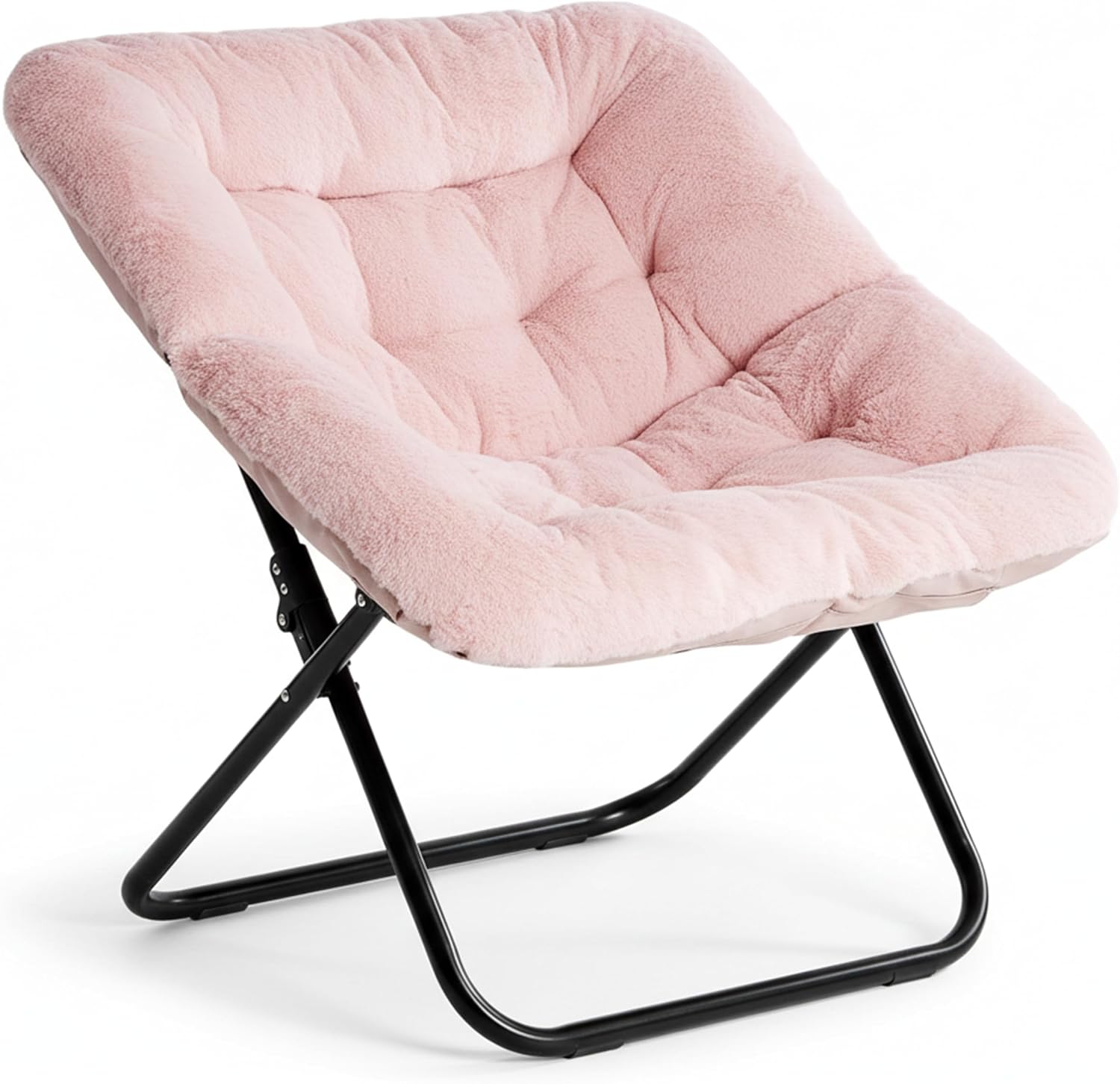 HealSmart Large Saucer Chair for Adults, Oversized Folding Faux-Fur Metal Lounge Chair, Foldable Comfortable Chairs, Plush Lounge Seating, Ideal for Living Room, Bedroom, Dorm Rooms, White