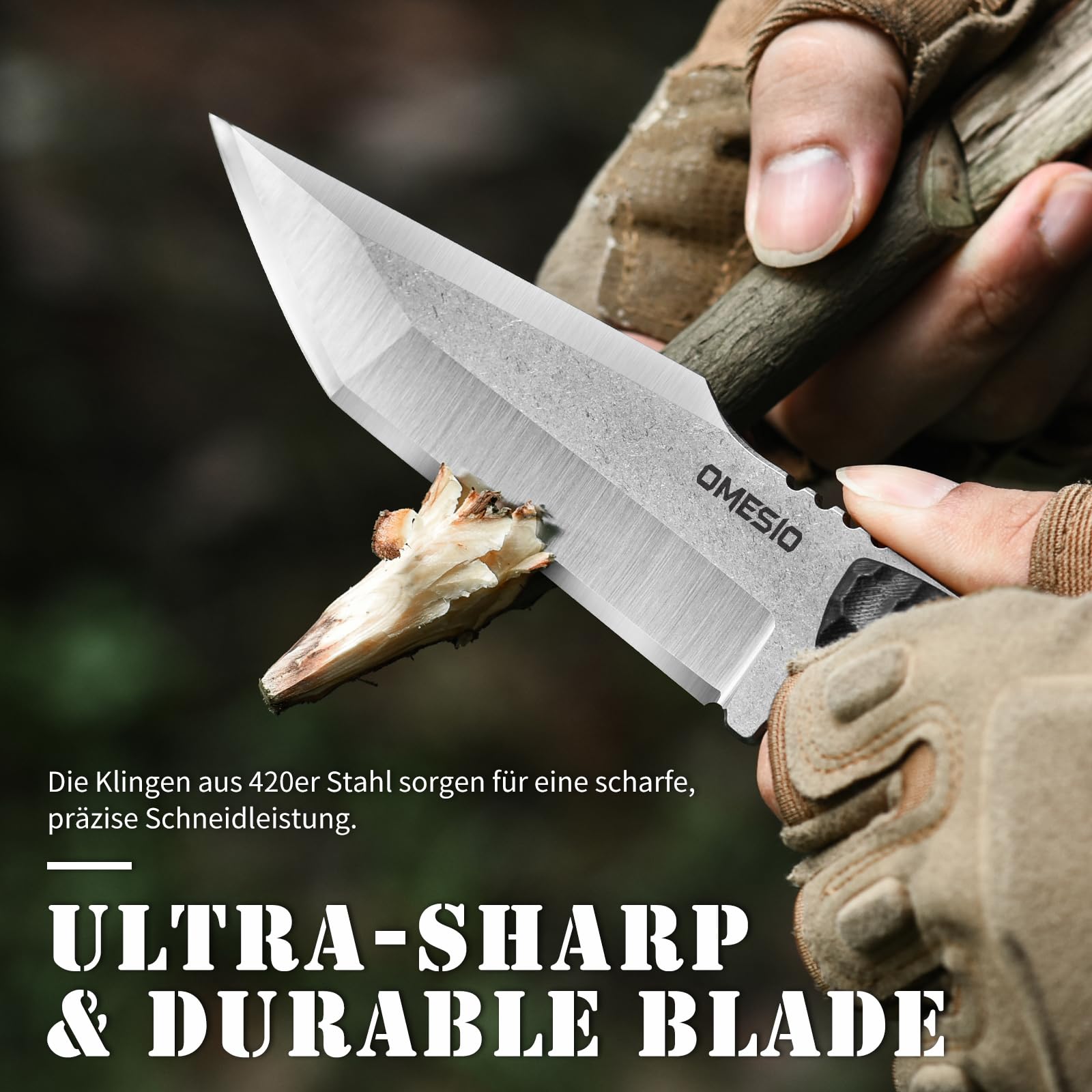 Omesio M-YL21 Tanto Couteau, livré avec étui Kydex et allume-feu, couteau de Survie haut de gamme en acier 420 à soie pleine, longueur de lame 12,6 cm manche G10, adapté à la outdoor et au camping.