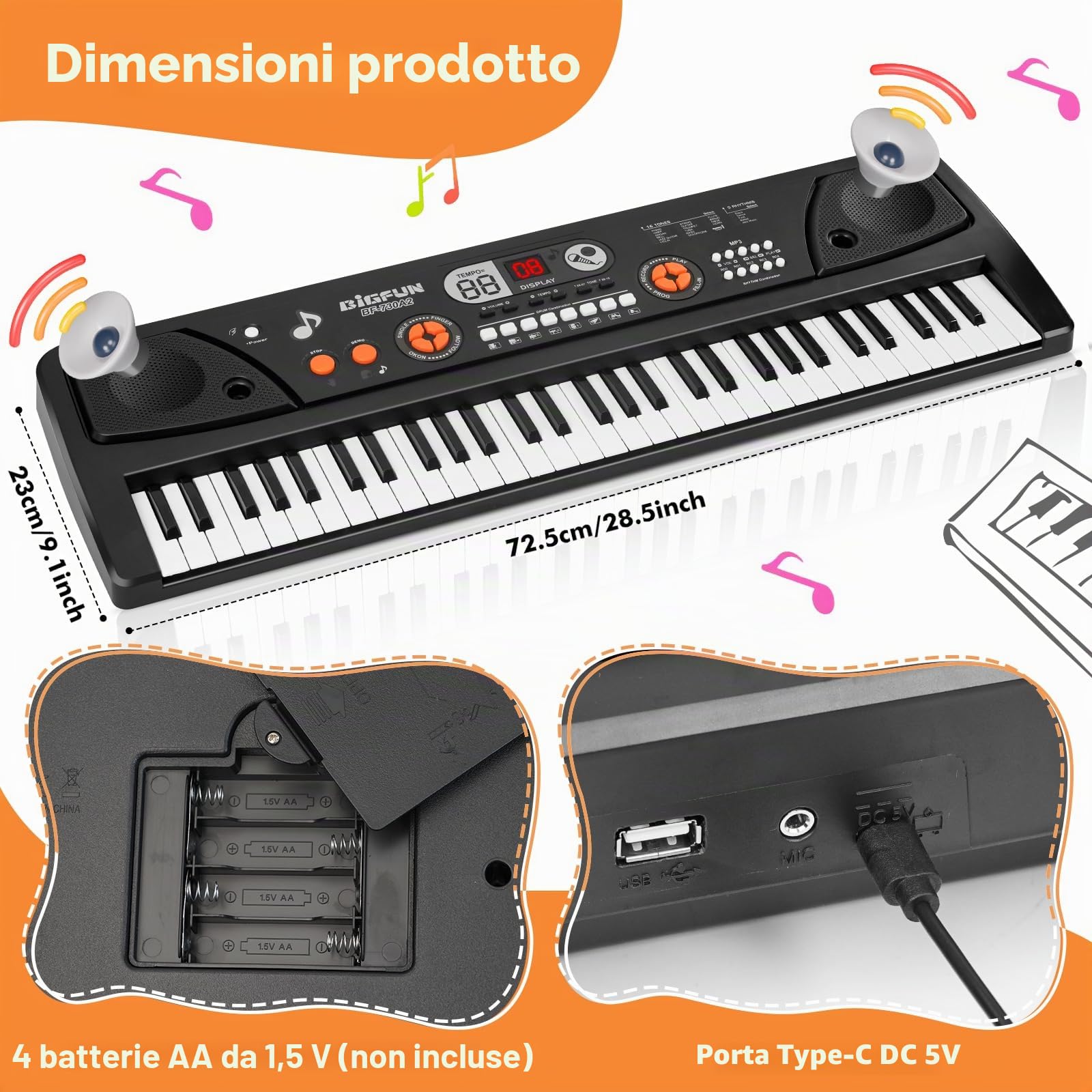 61 Tasti Pianoforte Tastiera per Bambini Principianti Elettronica Pianoforte con Schermo LCD Microfono Musicale Giocattolo per Ragazze e Ragazzi di 3 4 5 6 7 8 Anni Regalo