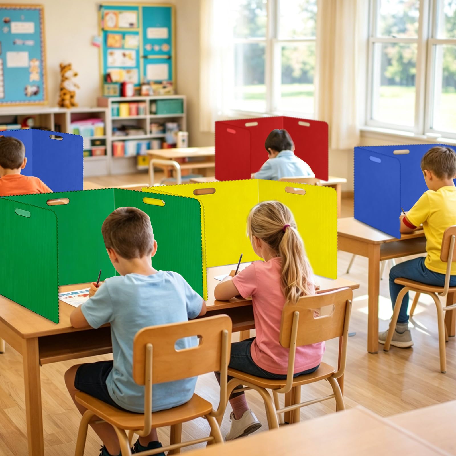 12-24 Pièces Séparateur de Bureau,40x30x30cm U Forme Panneau de Séparation de Bureau Pliable avec 36-72 étiquettes Nominatives,Cloison Bureau Couleur,pour L'école,Bureau,Bibliothèque (12 Pièces)
