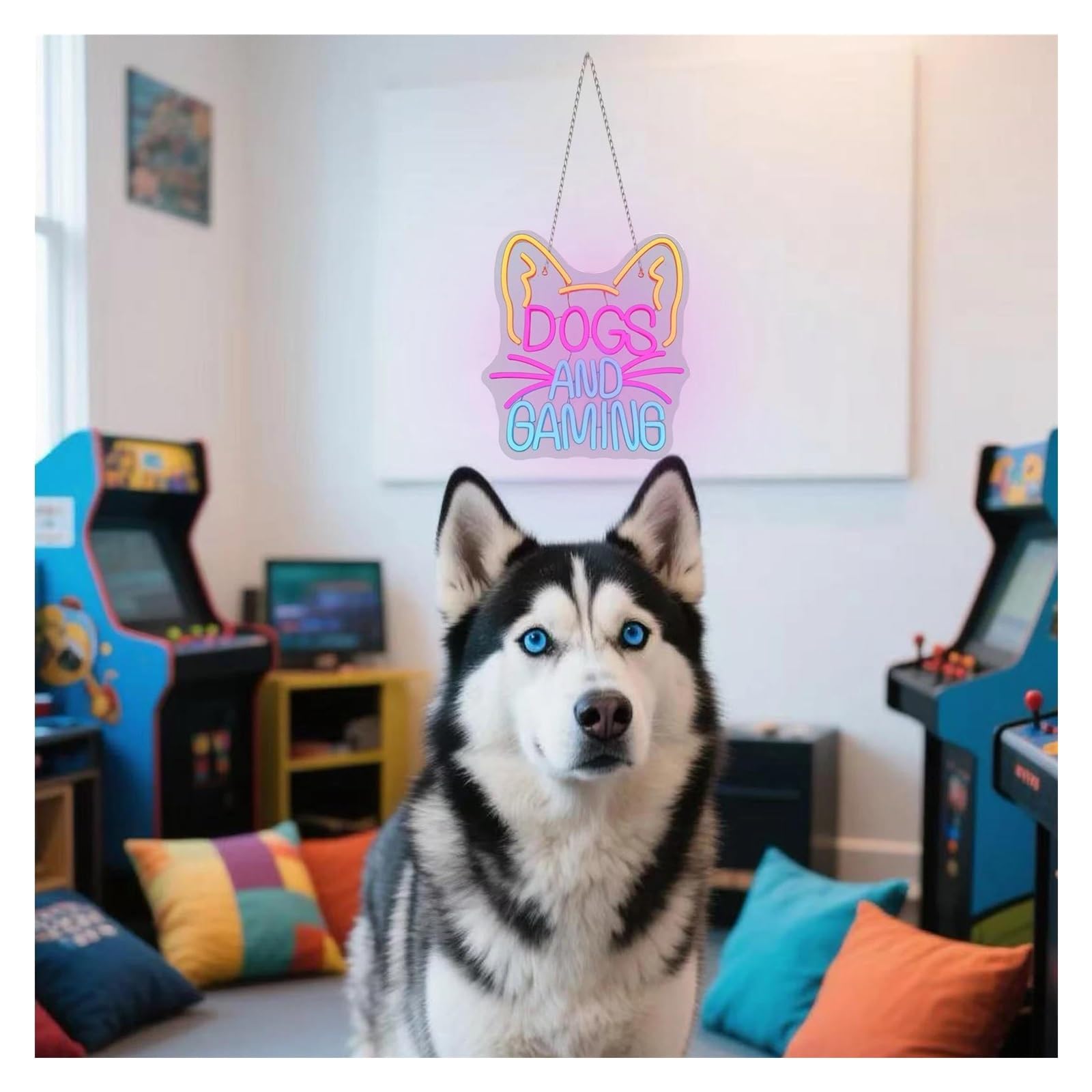 Wiszące neony artystyczne Dogs And Gaming Neonowe Światło LED Zasilane Przez USB Do Sklepu Z Artykułami Dla Zwierząt Sklep Pokój Gier Sypialnia Salon Dekoracja Ścienna 32cmx36.5cm