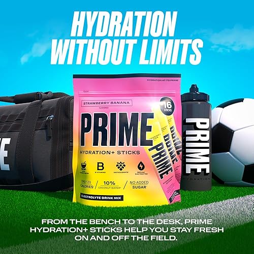 Miniatura 3 de PRIME HYDRATION+ Sticks Strawberry Banana | Polvo de Hidratación en Sobres Monodosis | Polvo de Electrolitos Para Llevar | Bajo en Azúcar | Sin