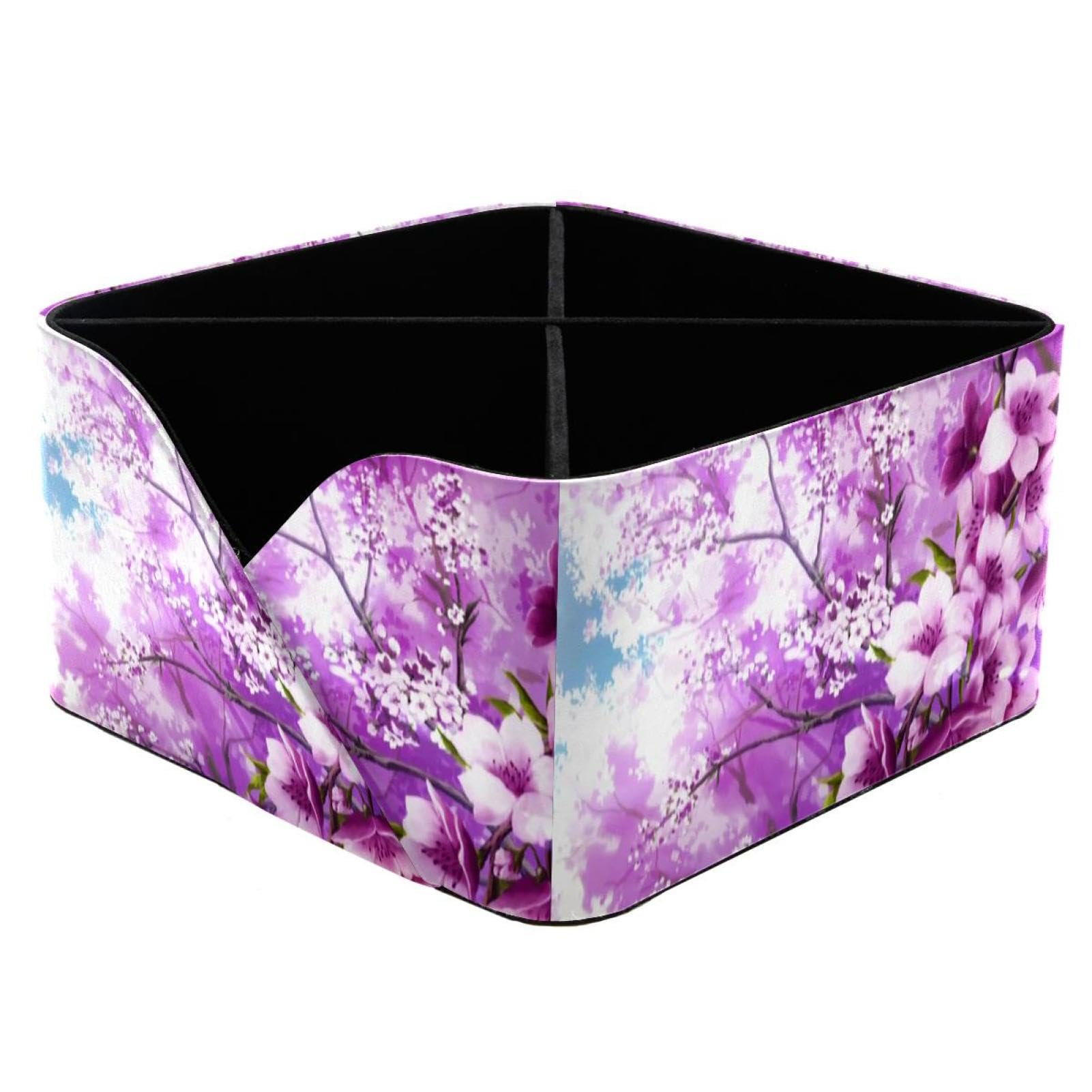 KengjuTesu Purple Cherry Blossoms Desktop Organizer Pen Holder, Rectangular Pencil Cup for Office, Study and Makeup Stations