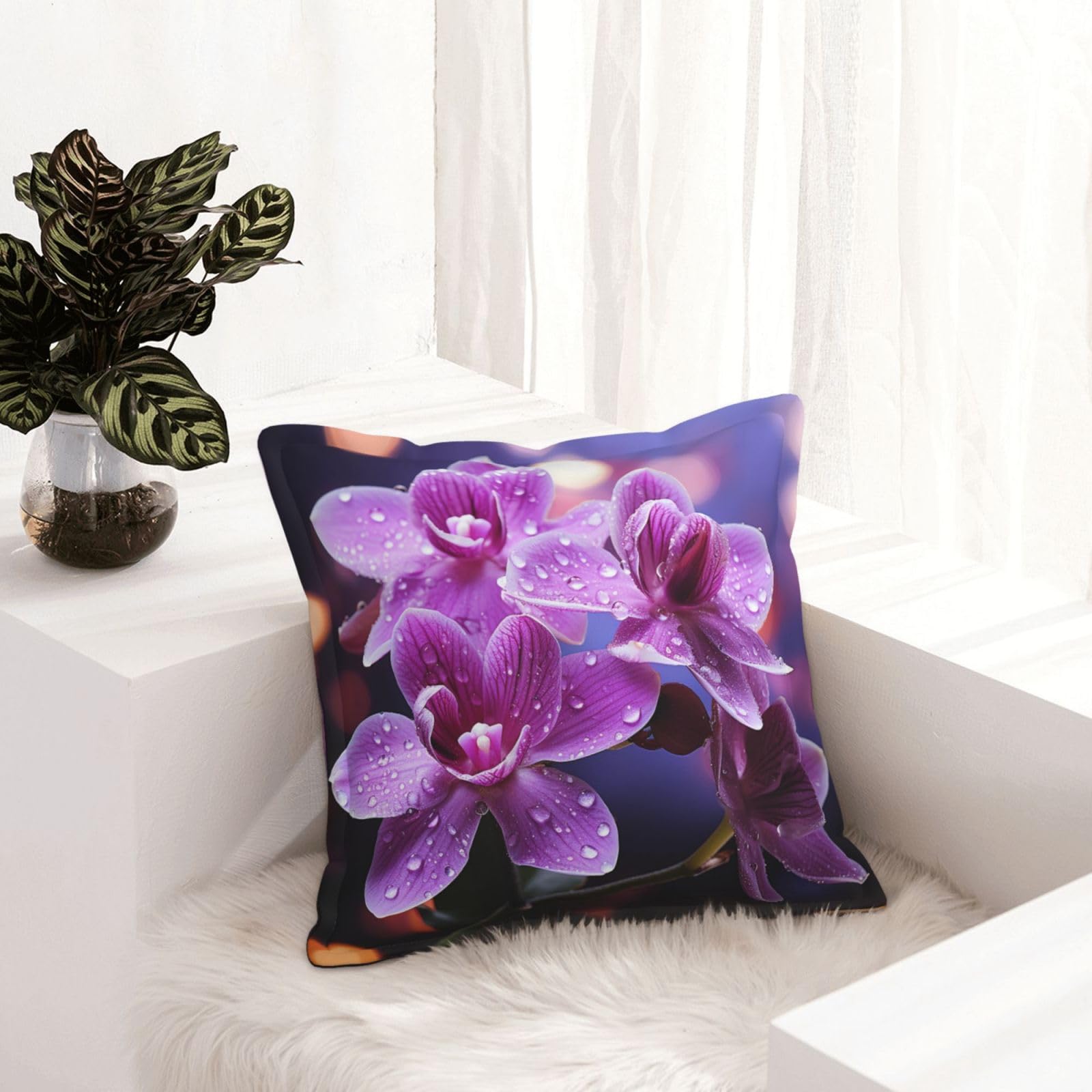 Housse de coussin fleurie violette en simili cuir esprit ferme chic