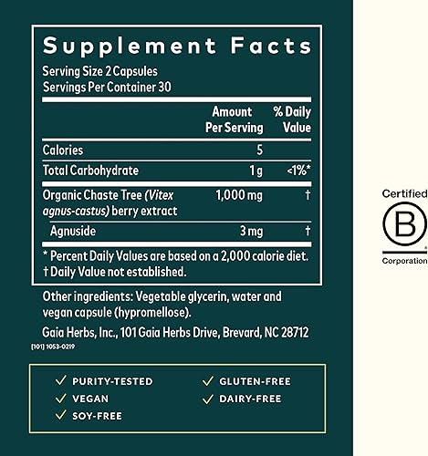 Miniatura 3 de Cápsulas Vitex Berry de Gaia Herbs, 751063144308, paquete de de 1, 1, 1
