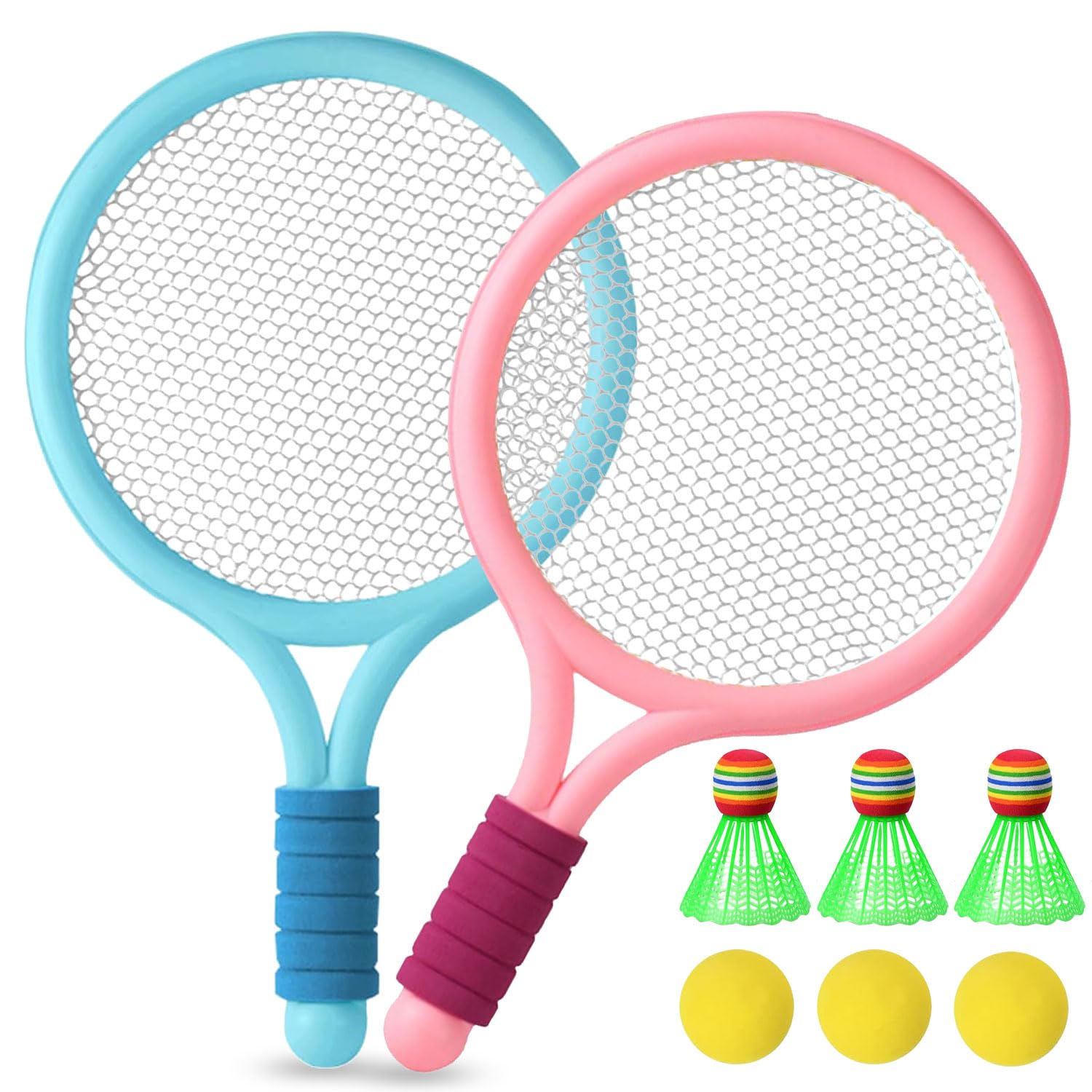 Set 2 Racchette + 2 Palline Volano Badminton Sport Tennis Gioco Con Cu