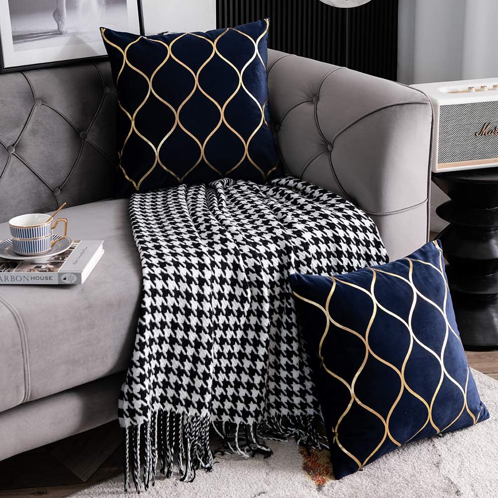 Gold Velvet Throw Pillow Covers Navy: 2 Pack 16x16 Inch Square Decorative Pillow Cases for Bedroom Sofa Couch Living Room - Image 4