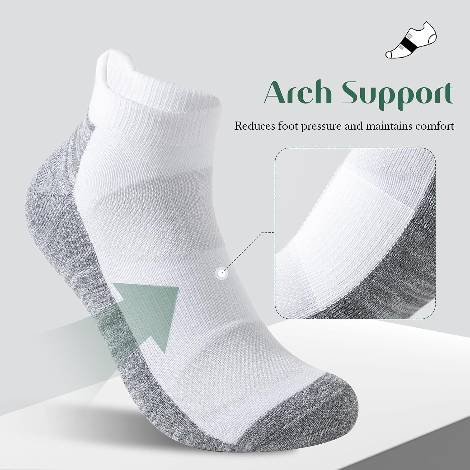 6 Pairs Athletic Socks, Ankle Socks with Arch Support, Thickened Cushioning Terry for Running
