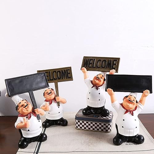 Miniatura 3 de Manos sosteniendo tablero de mensajes escritos negro figuras de chef modelo decorativo, estatuas de chef de cocina de resina italiana para