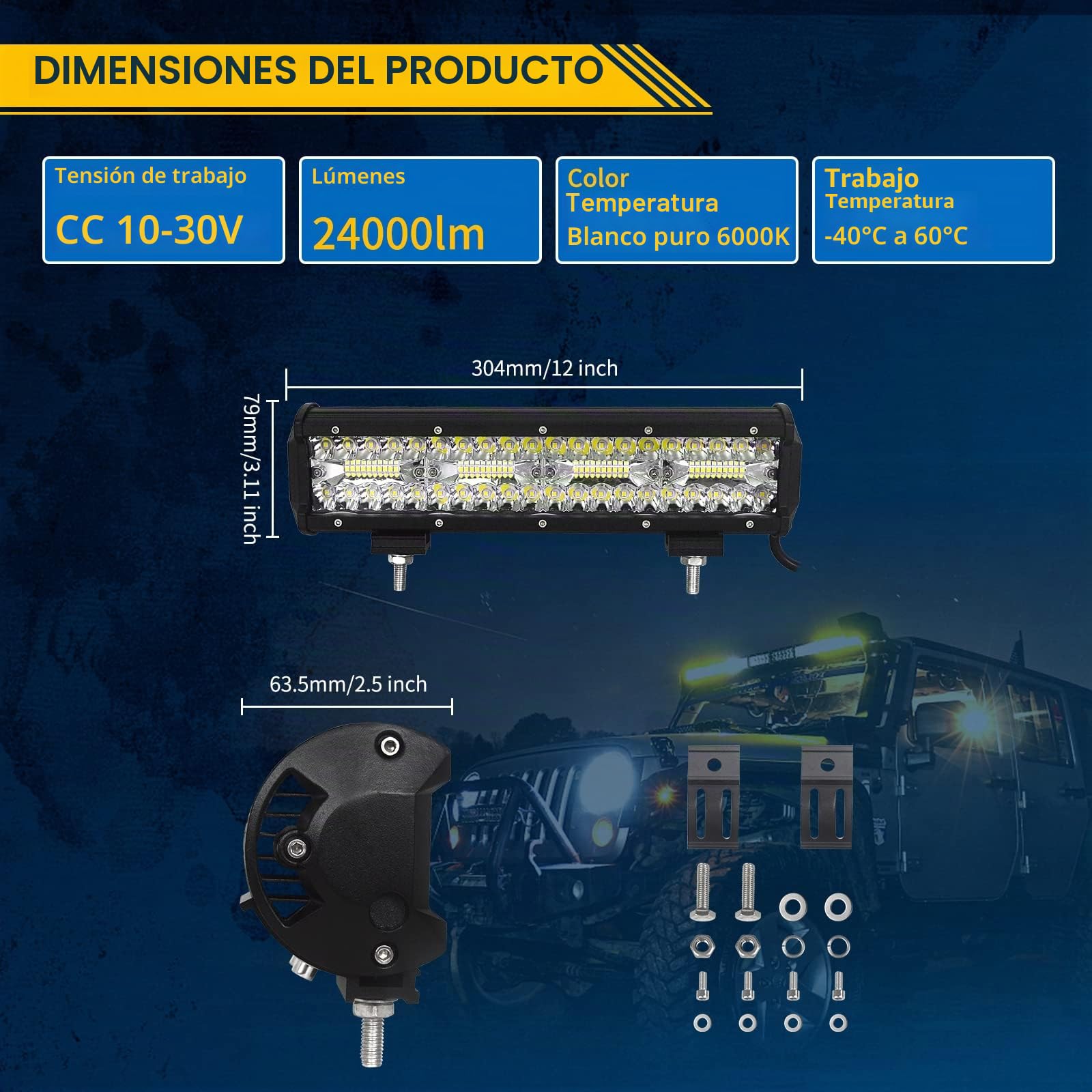 Willpower Barra de Luz LED 12 Pulgadas 30cm 240W + 2PCS Focos LED Tractor + Arnés de Cableado 12V 24V IP67 Impermeable Faro de Trabajo para 4x4 Coche Camion Barco ATV UTV SUV