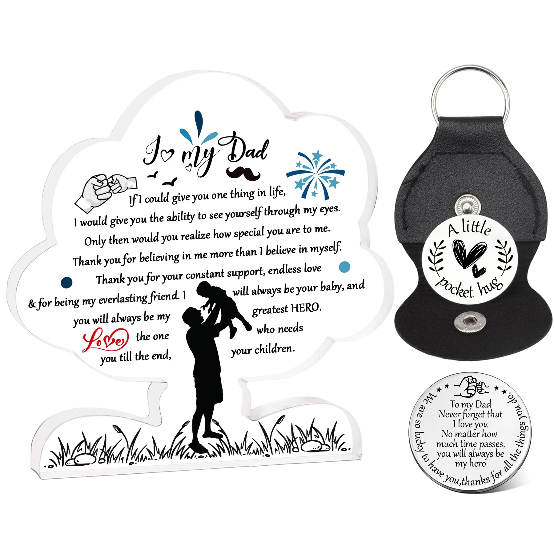 Dad Christmas Gifts,Step Dad Gifts Best Dad Gifts Pocket Hug Gifts for Dad Thanks Dad Gifts from Daughter Son New Dad Birthday Gifts for Daddy Stepdad Father in Law Father Plaque Idea Present