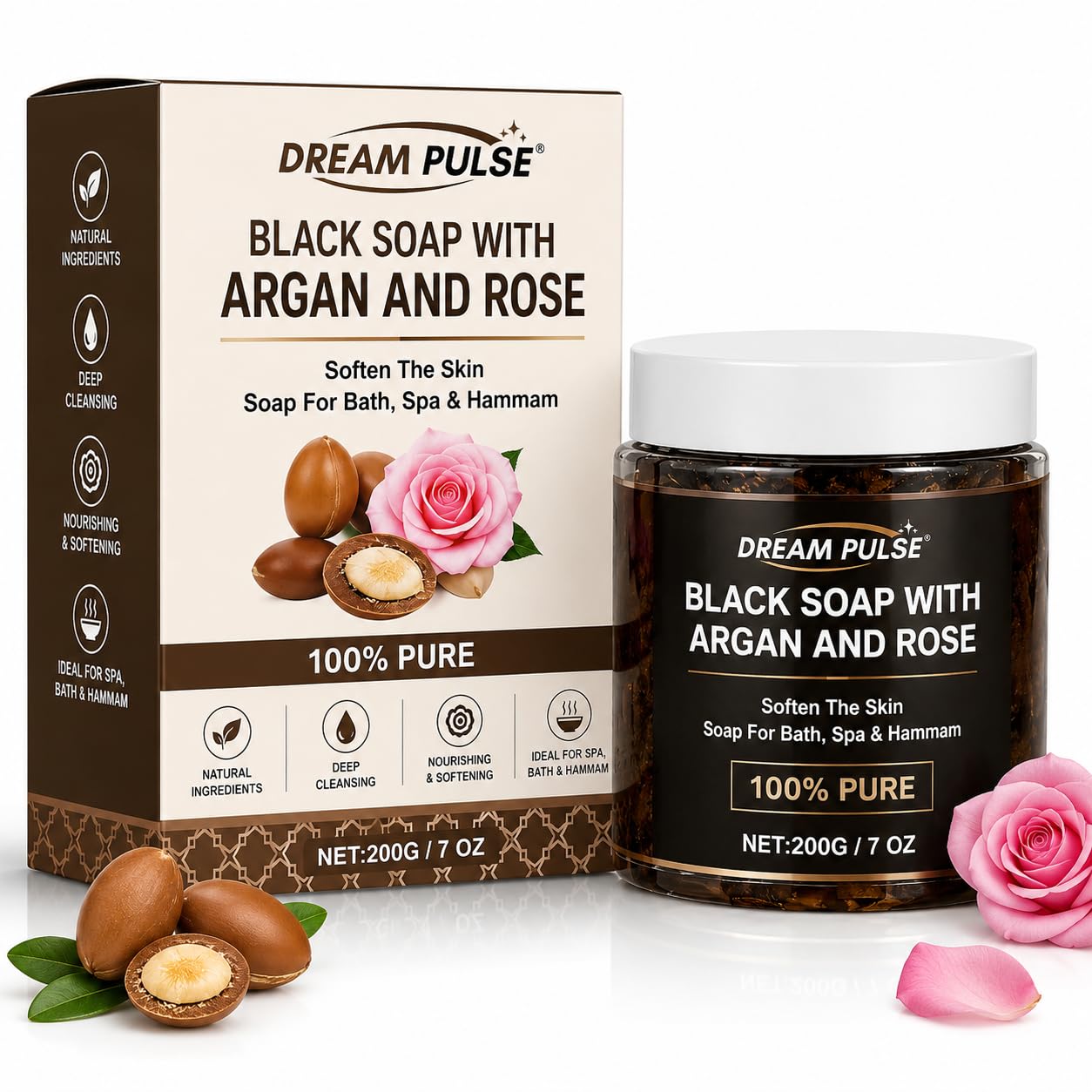 Moroccan Black Soap with Argan & Rose 200g – Natural Organic Body Scrub for Deep Cleansing, Exfoliating Hammam Soap, Dead Skin Remover, Spa Treatment for Soft & Glowing Skin-picture-18