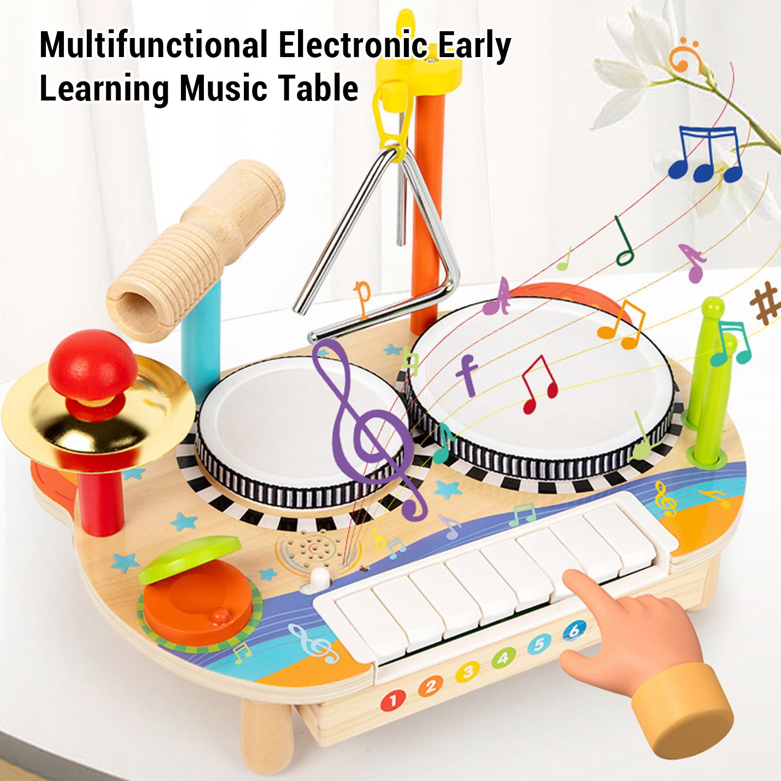 Asixxsix Instrument Muzyczny dla Dzieci, Zestaw Bębnów dla Dzieci Pukanie Instrumentu Perkusji Fortepianowej, Edukacyjne Drewniane Zabawki Muzyczne, Edukacja Przedszkolna