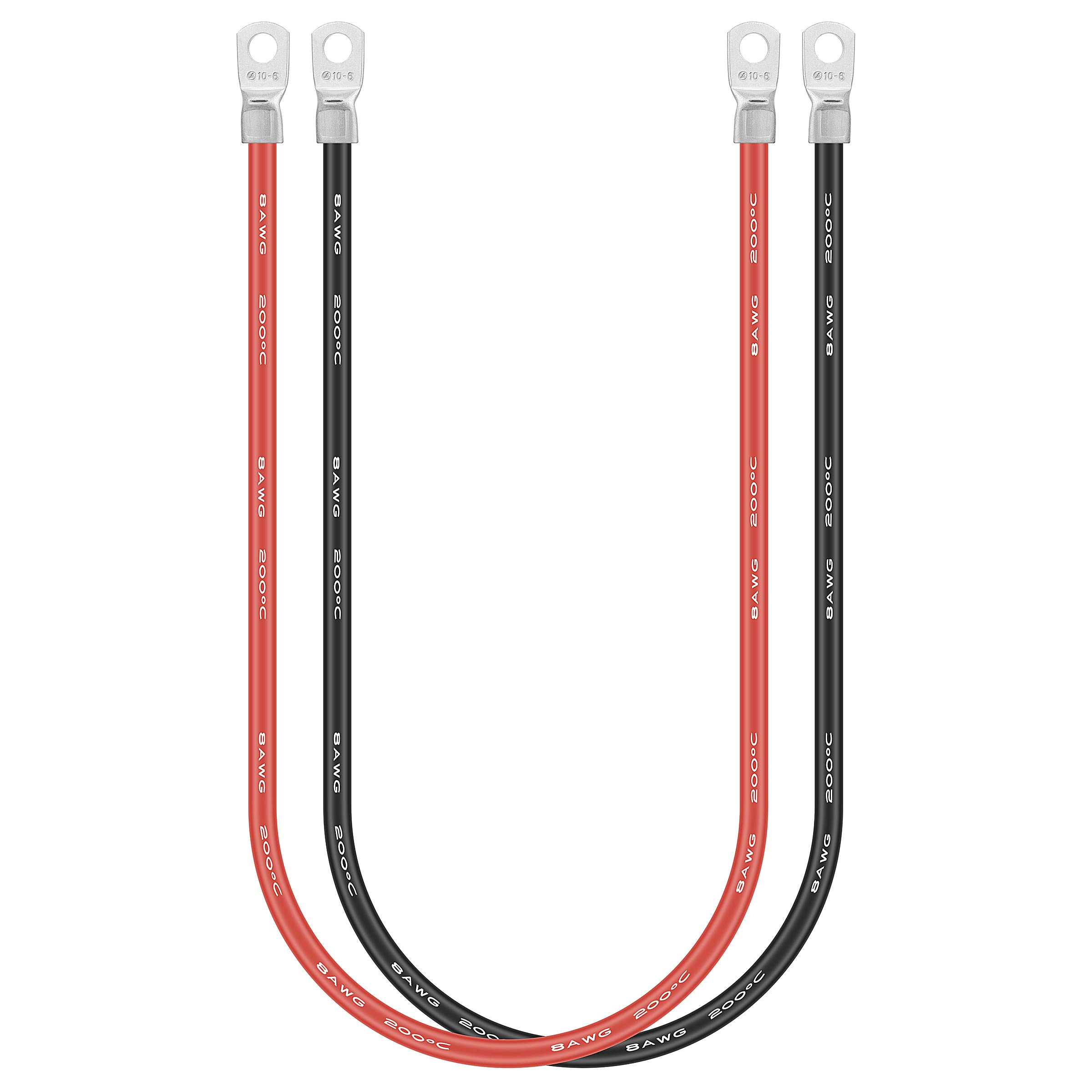 Jtron 20 inch Cables 8 AWG(10-6) Gauge Red + Black Pure Copper Battery Inverter Cables Solar, RV, Car, Boat in Lugs Used for Battery Switch(Available Current 100A)