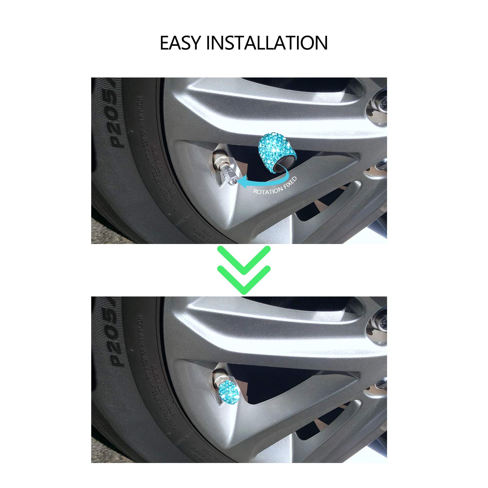 Reifenventilkappen, blau, funkelnd, handgefertigt, Kristall-Strass, universal, für Autoreifen, Chrom-Radkappen, attraktiv, staubdicht, glitzernd, für Auto/Fahrrad/Motorradzubehör, Blau