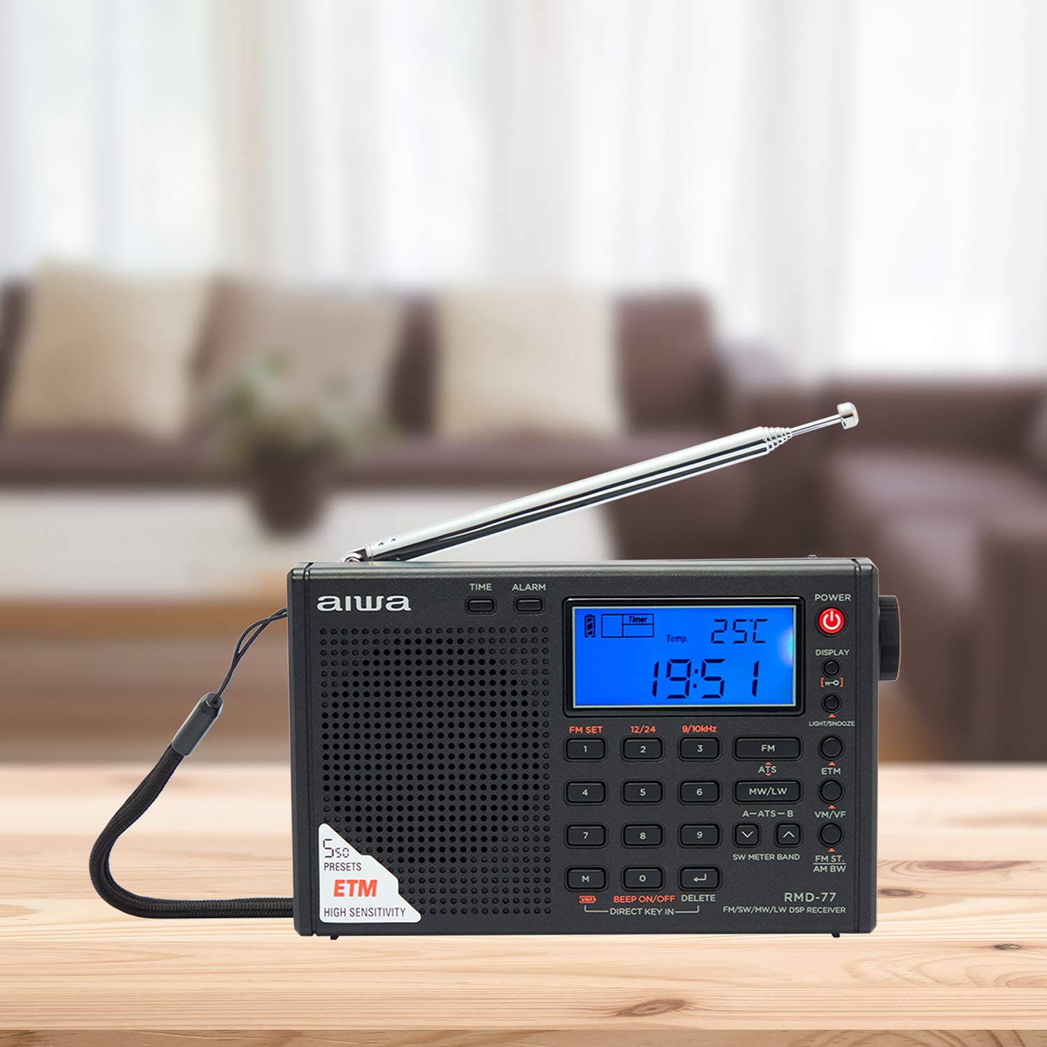 Aiwa RMD-77: Radio Multibanda, FM PLL DSP estéreo/SW/MW/LW, con Auriculares y Funda de Transporte