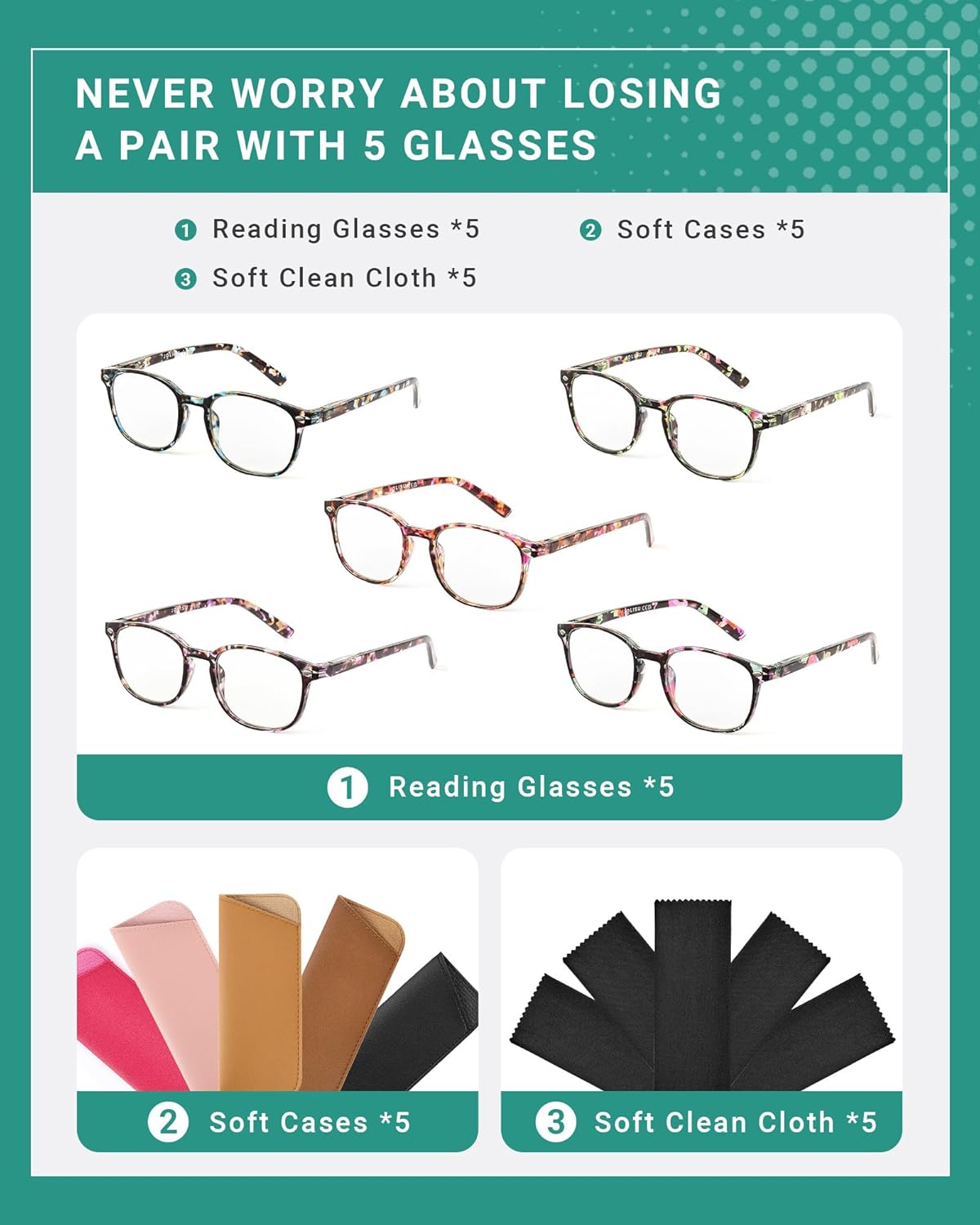 5 Pack Reading Glasses For Women, Blue Light Blocking Computer Reader Spring Hinge Eyeglasses - Image 5