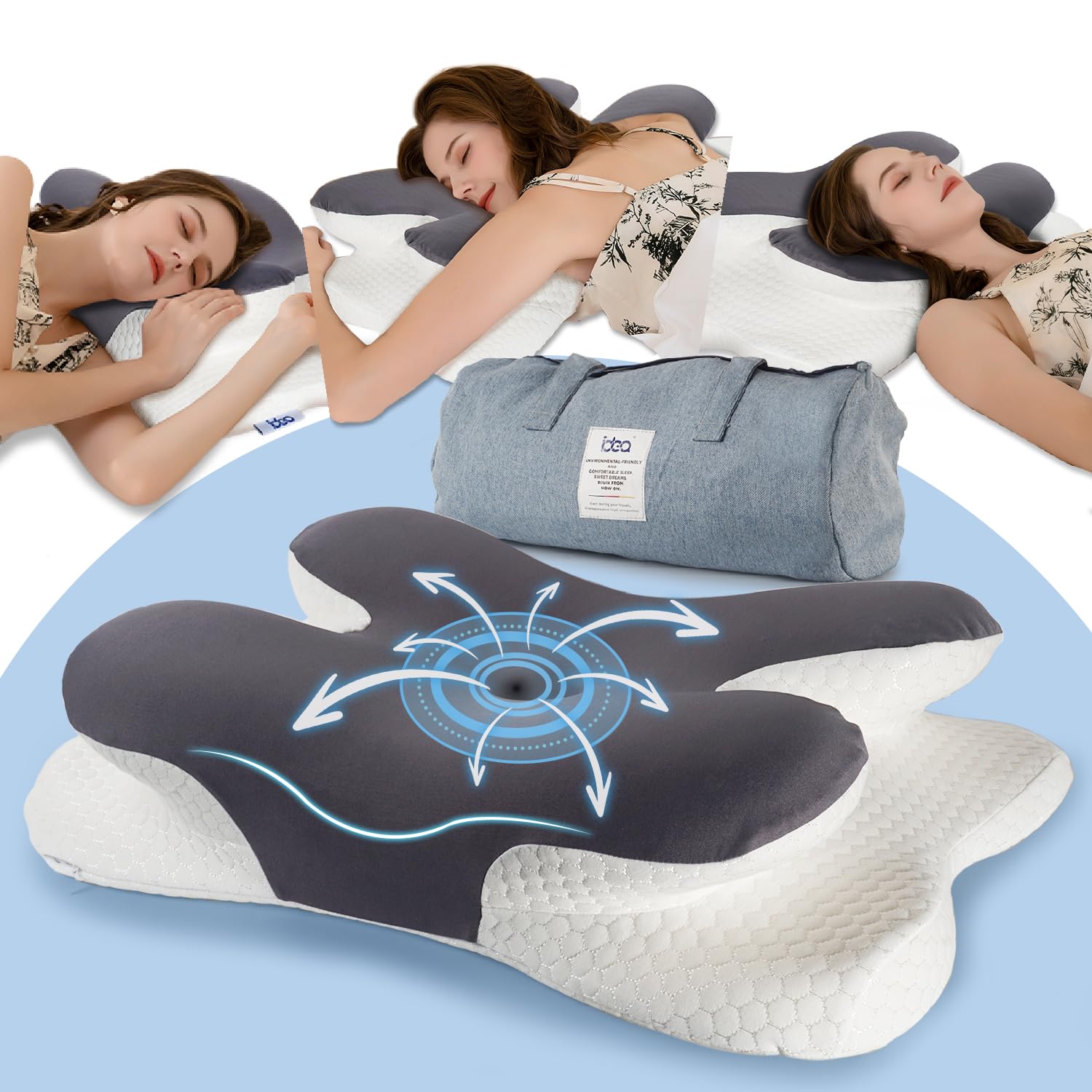 IDEA Ergonomisches Memory Foam Nackenkissen für Erwachsene, Testsieger bei Nackenschmerzen, Reisekissen OEKO-TEX STANDAR
