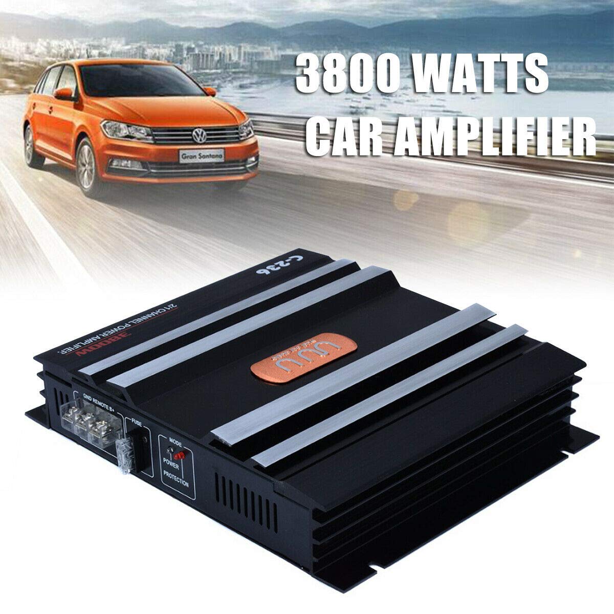 Wzmacniacz audio stereo 3800 W, Riloer 4 omy, wzmacniacz kanałowy, superbasowy, subwoofer, wzmacniacz stereo, 20 Hz - 20 kHz wzmacniacz dużej mocy, metalowa obudowa