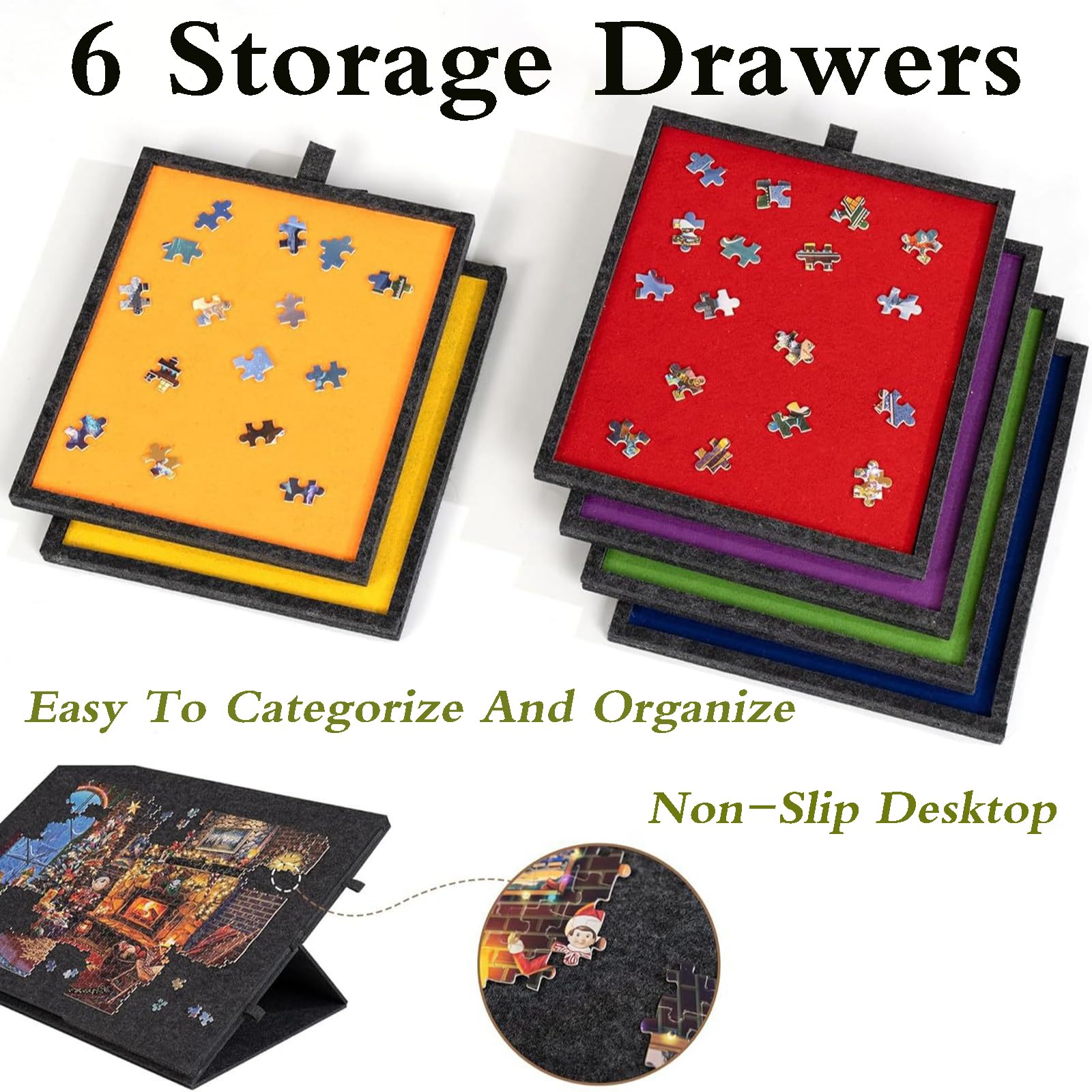 Tavolo Puzzle,Tavolino Puzzle,Tavolo Puzzle con Cassetti,Tavolo da Puzzle Portatile in Feltro,Pieghevole,con Coperchio,per Amanti dei Puzzle,per Giochi Fino A 2000 Pezzis