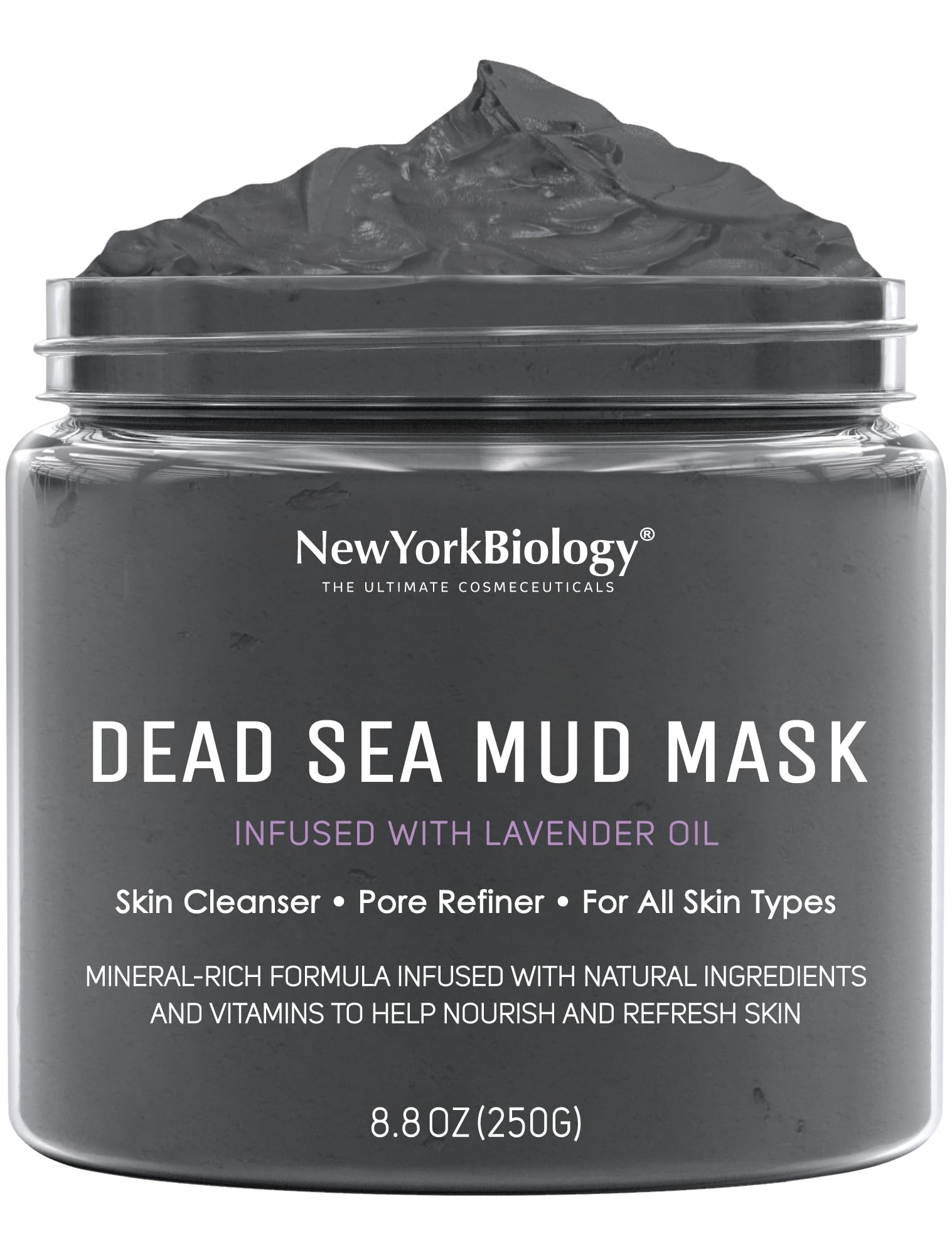 New York Biology Dead Sea Mud Mask for Face and Body | with Lavender | Spa Quality Pore Refiner for Oily Skin | Natural Skincare for Women & Men | Tighten Skin for A Healthier Complexion | 8.8 oz