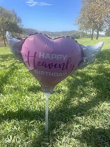 Miniatura 4 de Happy Heavenly Birthday Globos rosapúrpura en forma de corazón con alas de ángel (paquete de 2)