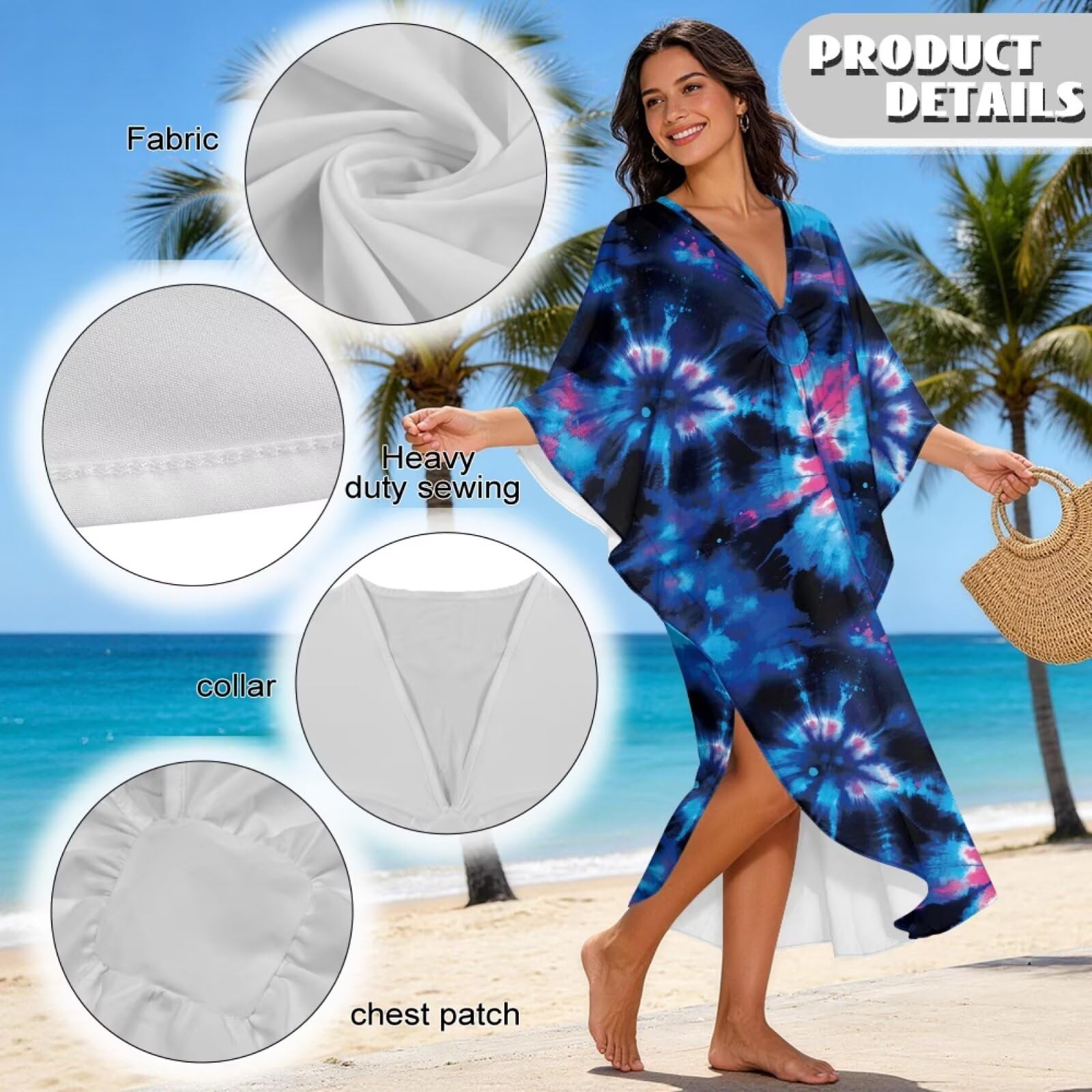 Poceacles Caftans dla kobiet okrycie plażowe plus size kaftan sukienki strój kąpielowy okrycie kąpielowe rękaw nietoperz dekolt w serek odzież kurortowa