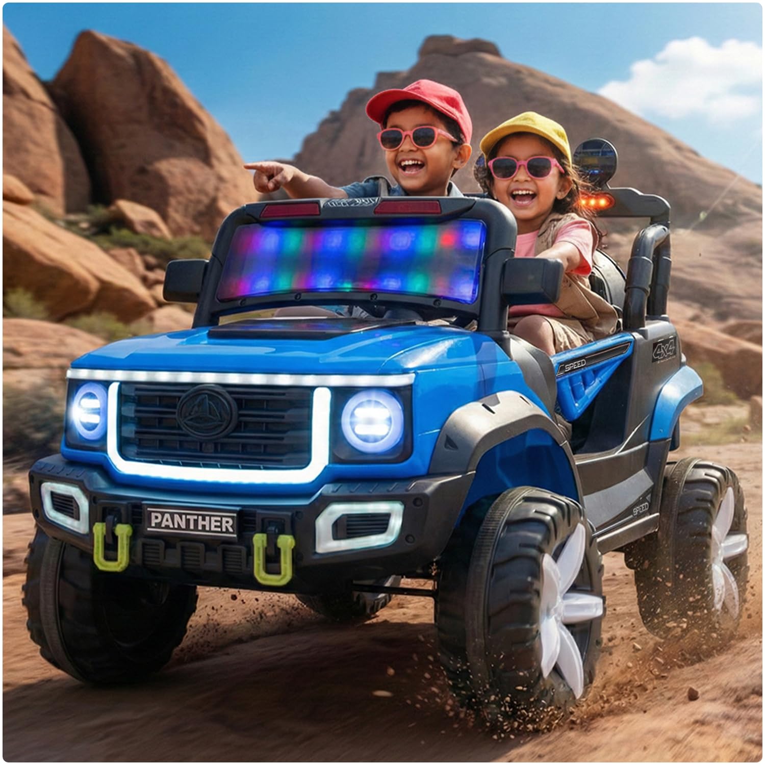 Toyzone Panther Electric Jeep (Blue) | 12V Rechargeable Ride on with 5Ah Battery | Music Player with BT, USB & AUX | Smooth Acceleration | 6M Battery Warranty | Age 3-10 Years, Upto 50 kg-image-15