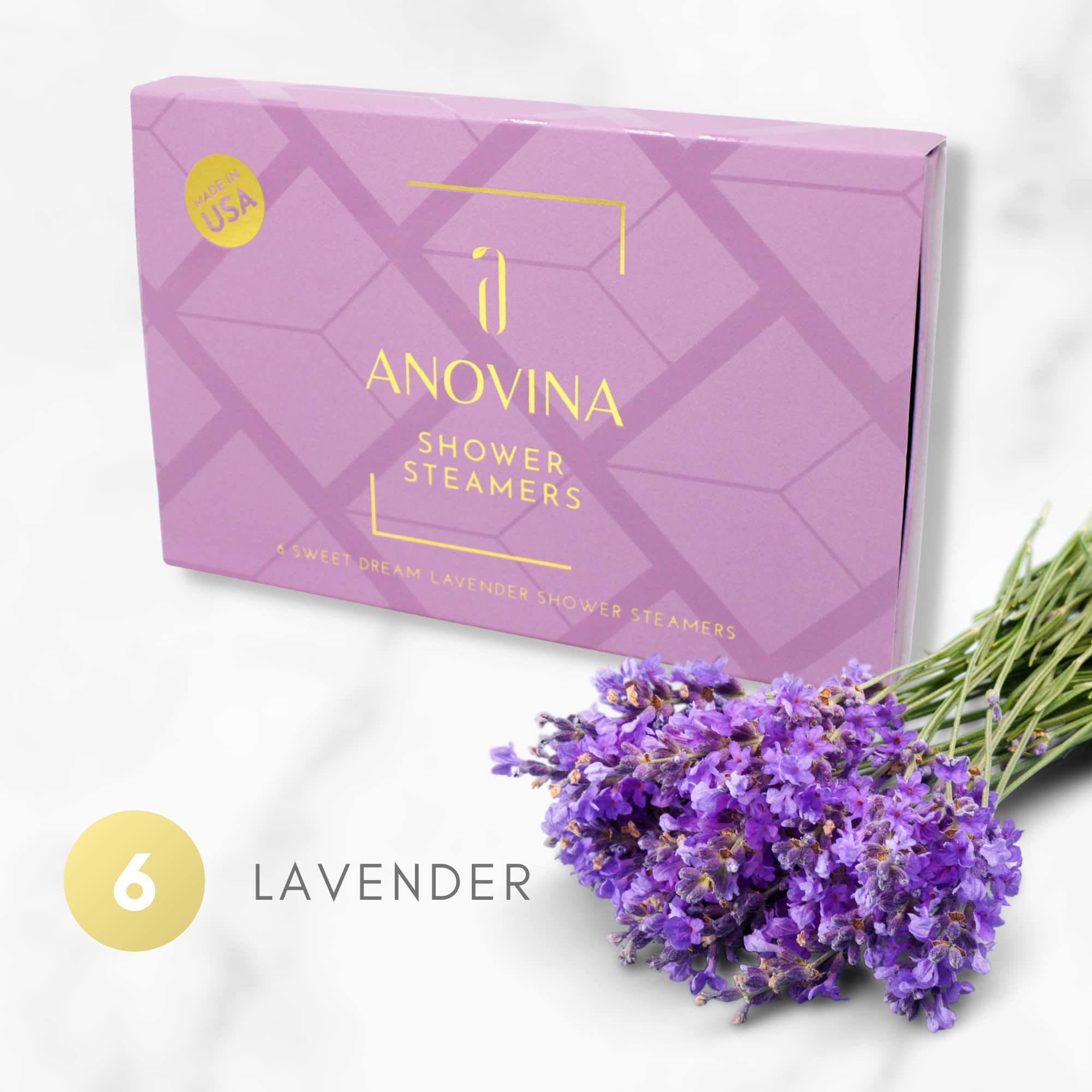 Anovina Aceite esencial de lavanda 6XL para ducha, aromaterapia, fabricado en Estados Unidos, regalos de baño de relajación para mujeres y hombres, bomba de ducha para ducha nocturna, derretir