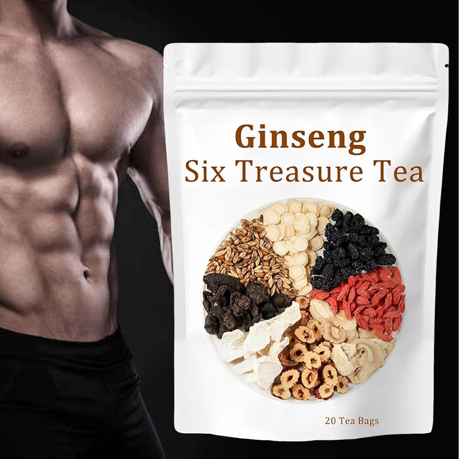 Kidney tea formula Ginseng Six Treasure Tea - Ginseng Five Treasure, Organic Cleanse Herbal Tea, Chinese Healthy Kidney Cleansing - Image 2
