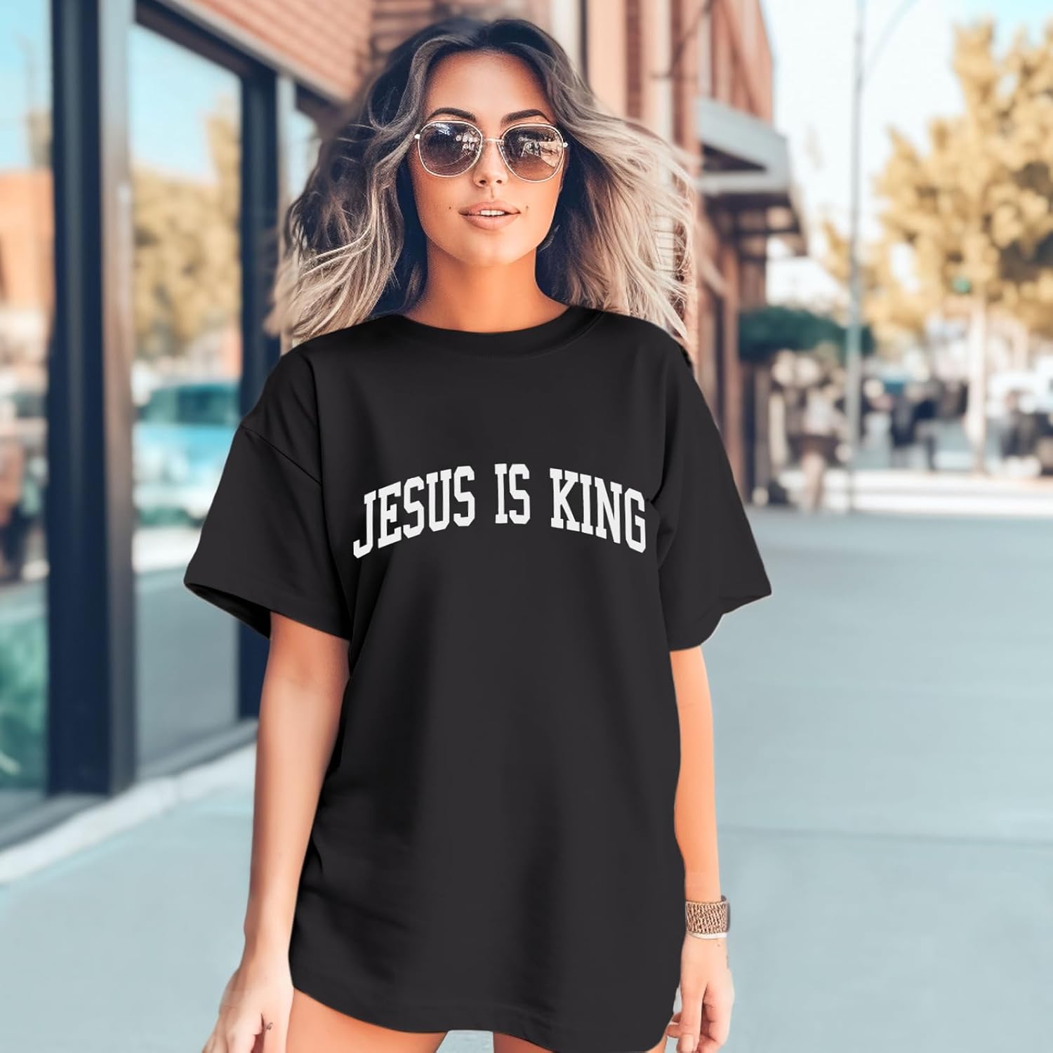Christian Oversized Shirts for Women Jesus is King Jesus Loves You T Shirt Faith Religious Inspirational Tees Tops - Image 3