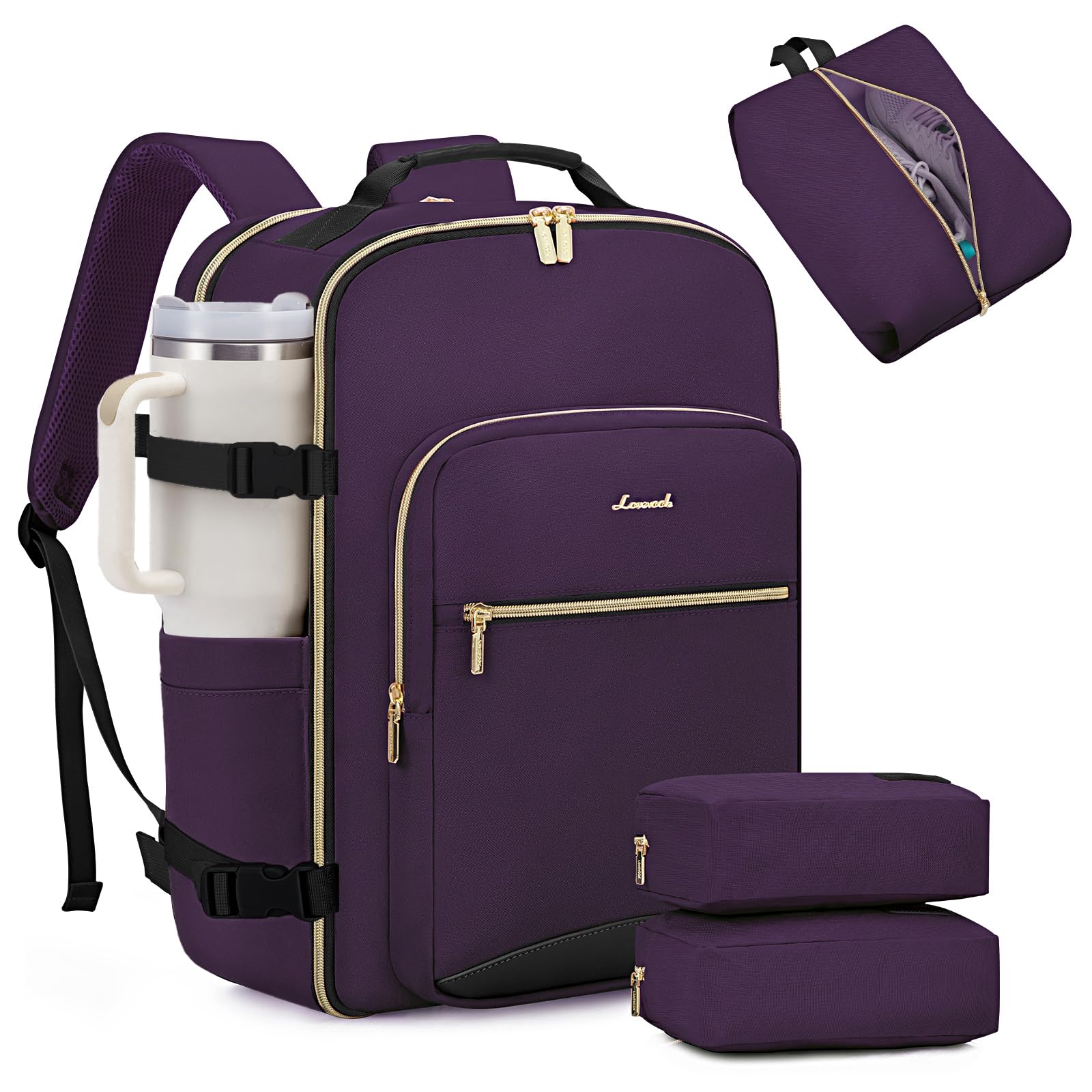 40L Large Travel Backpack for Women Men, 17 Inch Carry on Backpack for Traveling on Airplane, Personal Item Travel Bag Airline Approved, Business Causal Weekender Backpack, Purple-Black