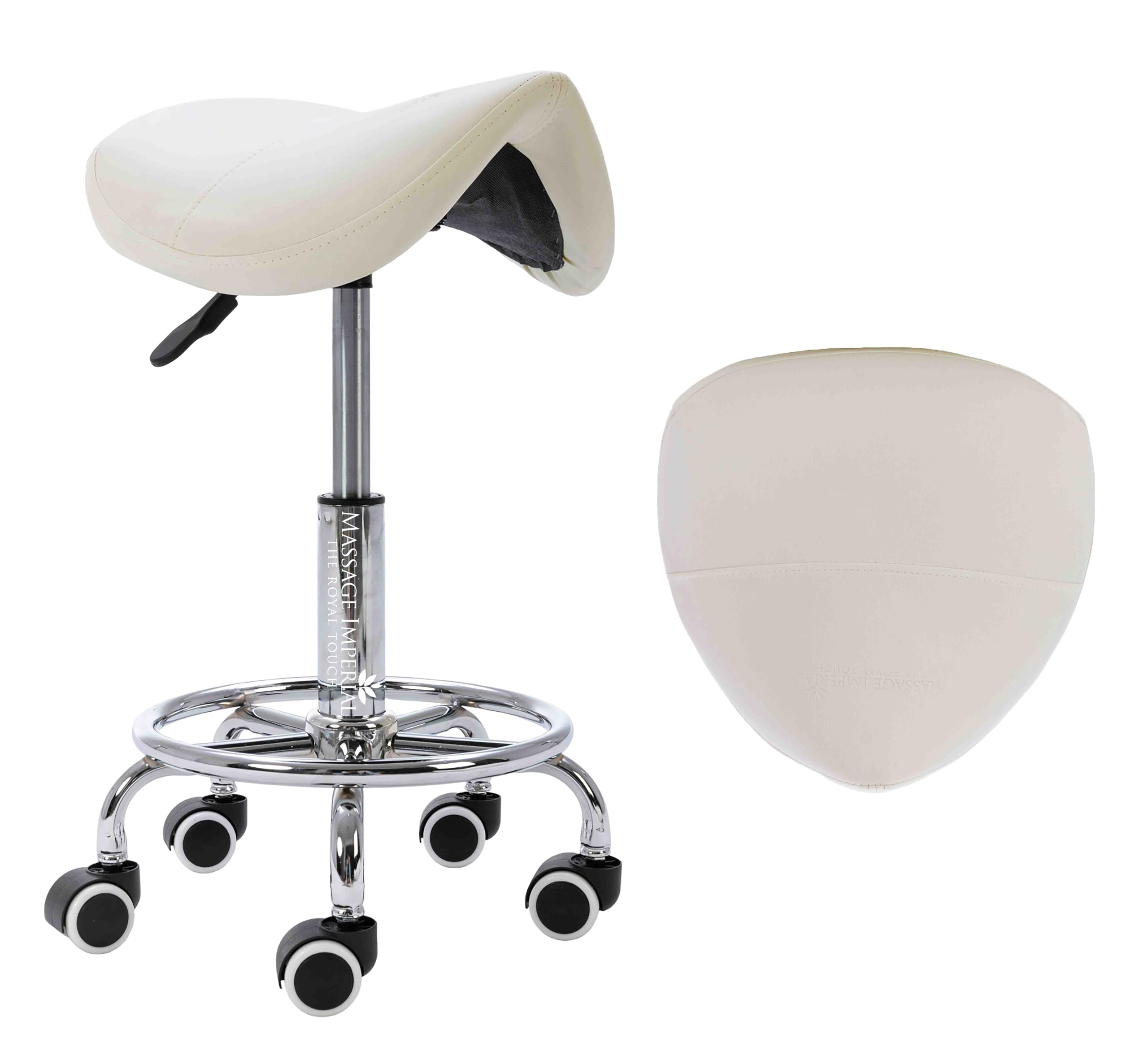 iStool Massage Swivel Saddle Stool - Gas Lift Beauty & Massage Stool with Footrest - Height Adjustable (50-62 cm) (Cream)