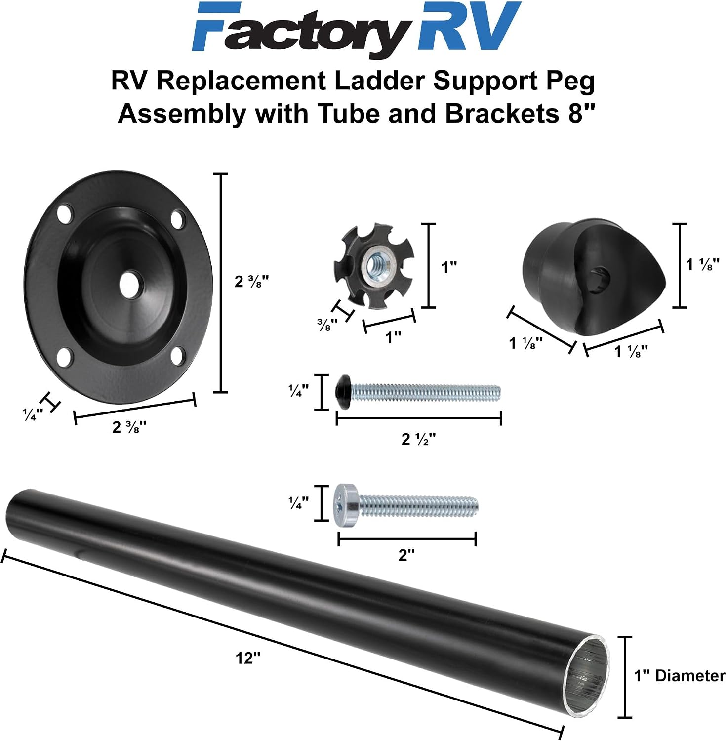 ToughGrade Black RV Ladder Assembly with Tube and Brackets