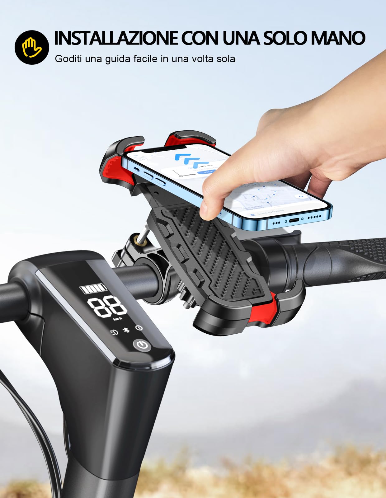 Mohard Porta Cellulare Bici e Moto, Blocco Sicurezza 360° Rotabile Supporto Telefono Bicicletta MTB Universale 4.7-6.8" Smartphone 1S Blocco Rapido Manubrio Stabilizzatori e Ammortizzatori Silicone
